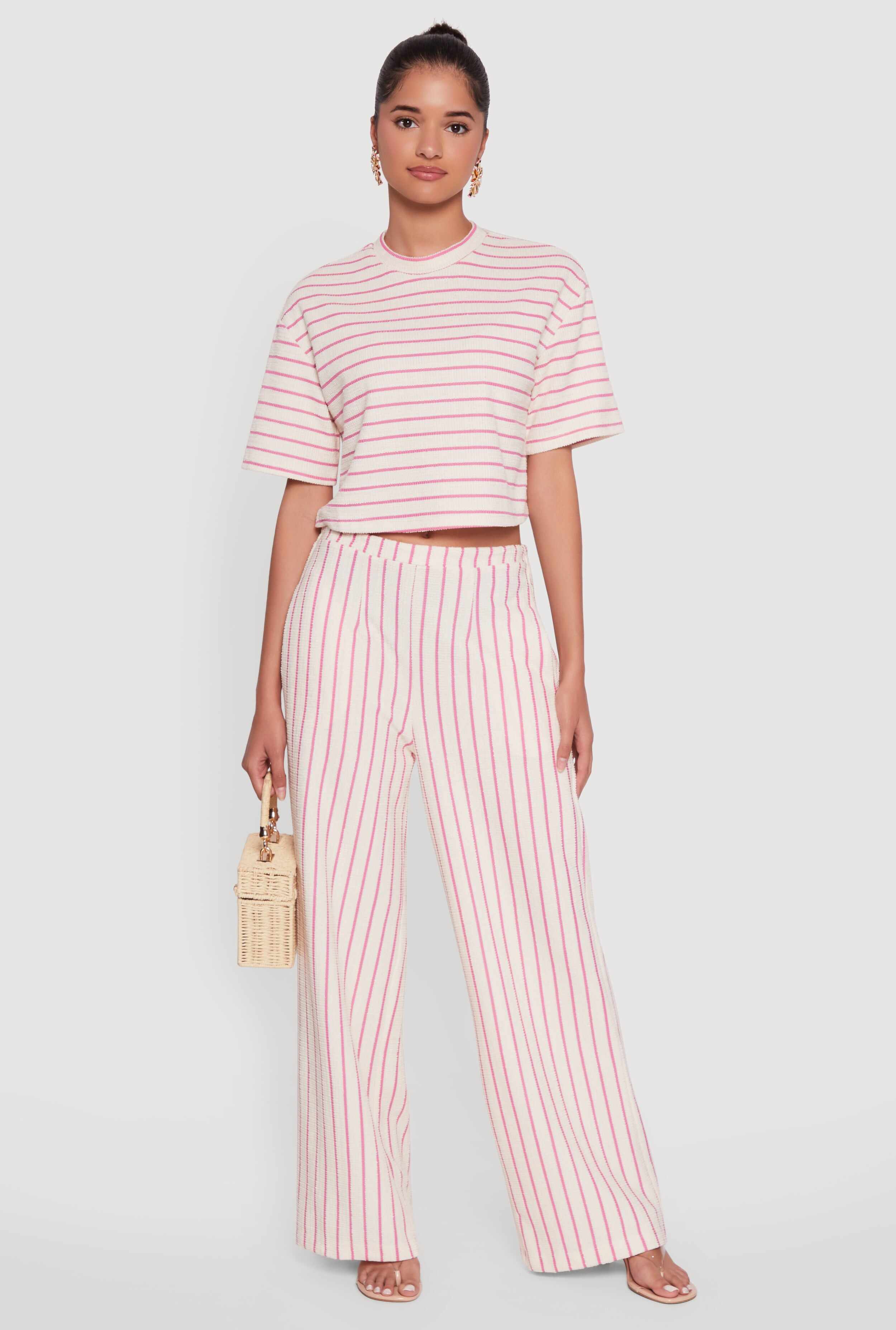 Trendy Classic Fit Striped Textured Knit Crop Top