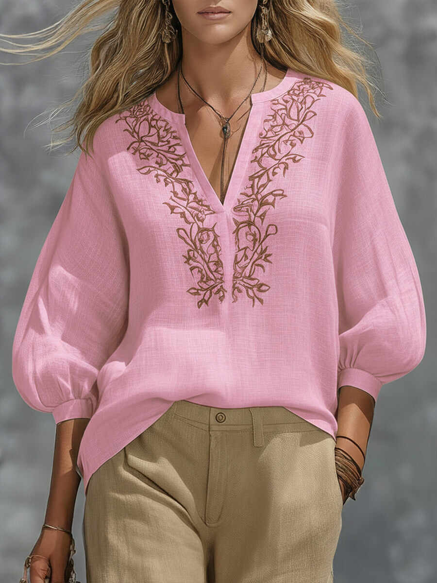 🔥Summer Arrivals🌟Loose-fitting V-neck Linen And Cotton Shirt