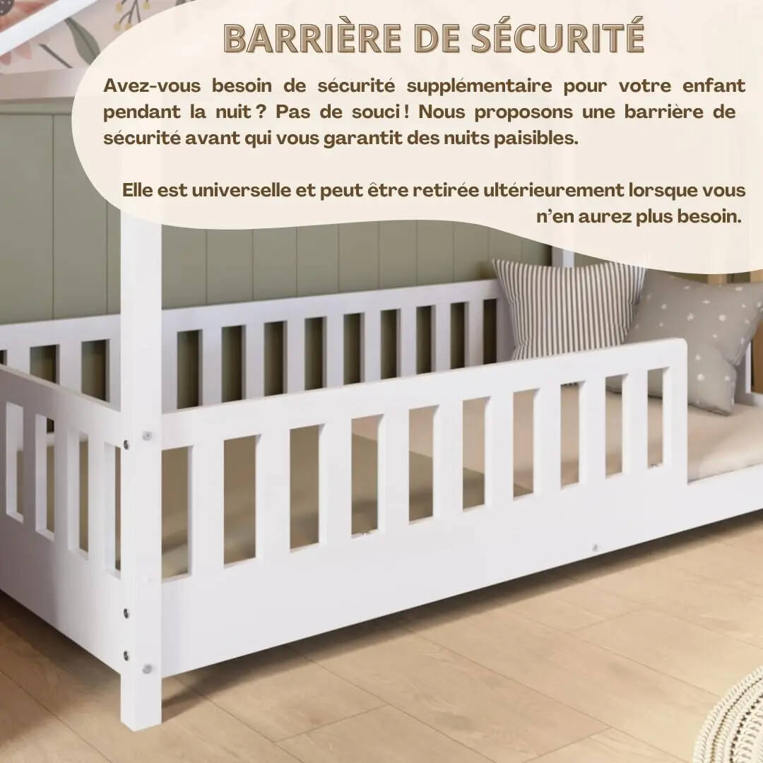 Clearance Sale Crazy Pine Cabin Bed 160x80 cm – Natural Wood Children's Bed with Barrier – Montessori Floor Bed with Height-Adjustable Legs and Removable Barrier - Crazy House