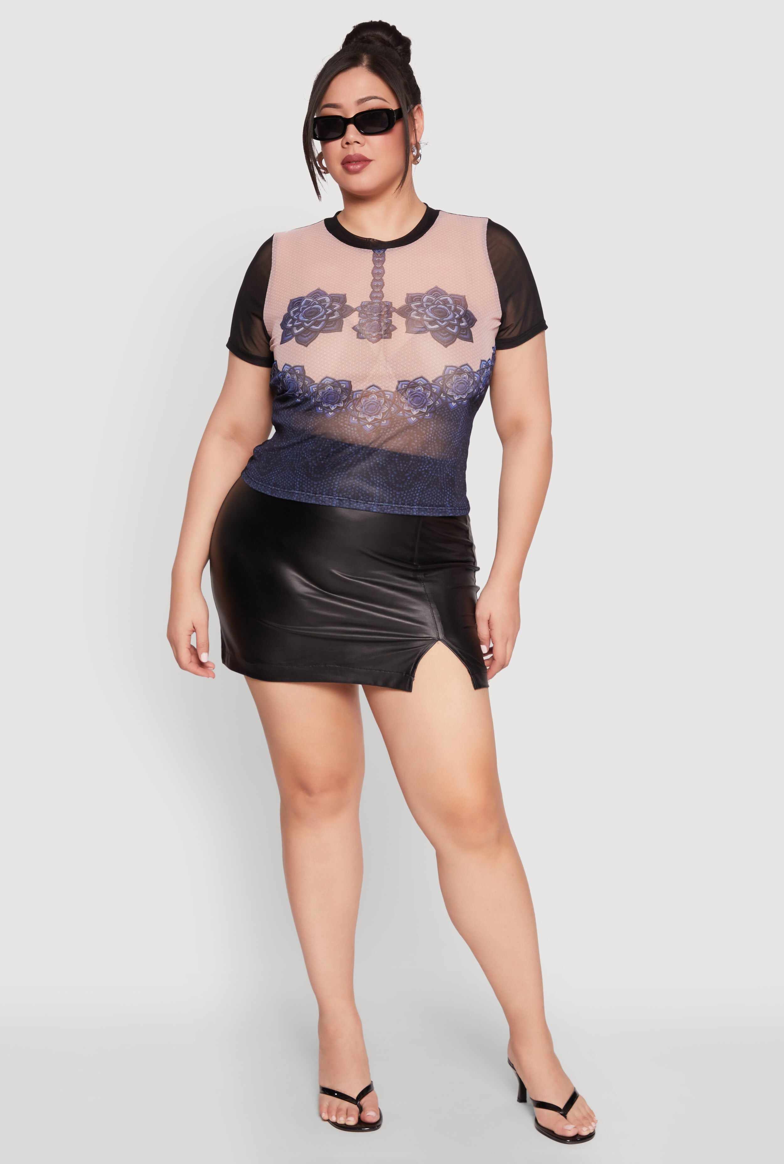 Plus Size Graphic Print Mesh Tee