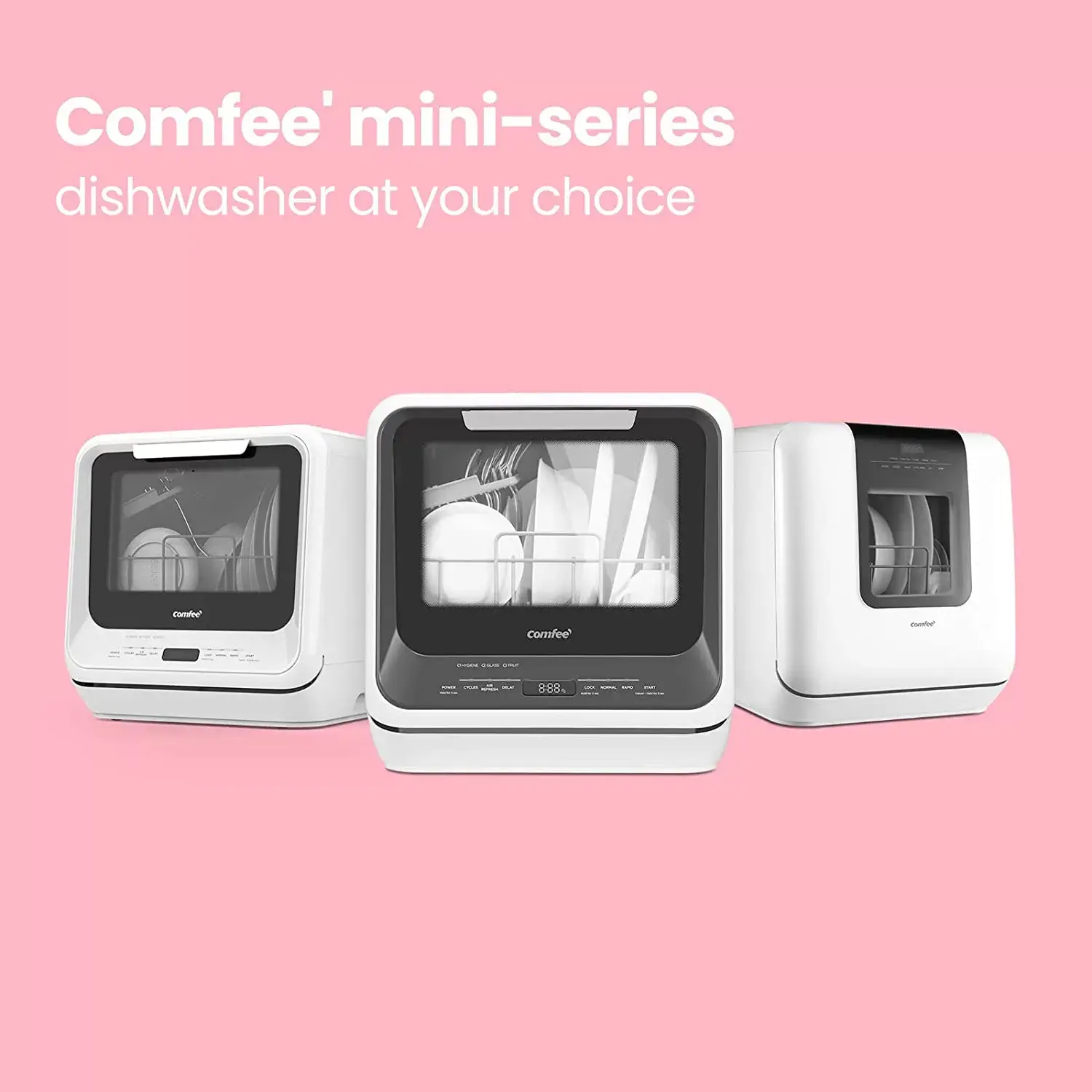 COMFEE' Portable Dishwasher Countertop, Mini Dishwasher with 5L Built-in Water Tank, No Hookup Needed, 6 Programs, 360° Dual Spray, 192°F High-Temp& Air-Dry Function, Dishwasher for Apartments& RVs