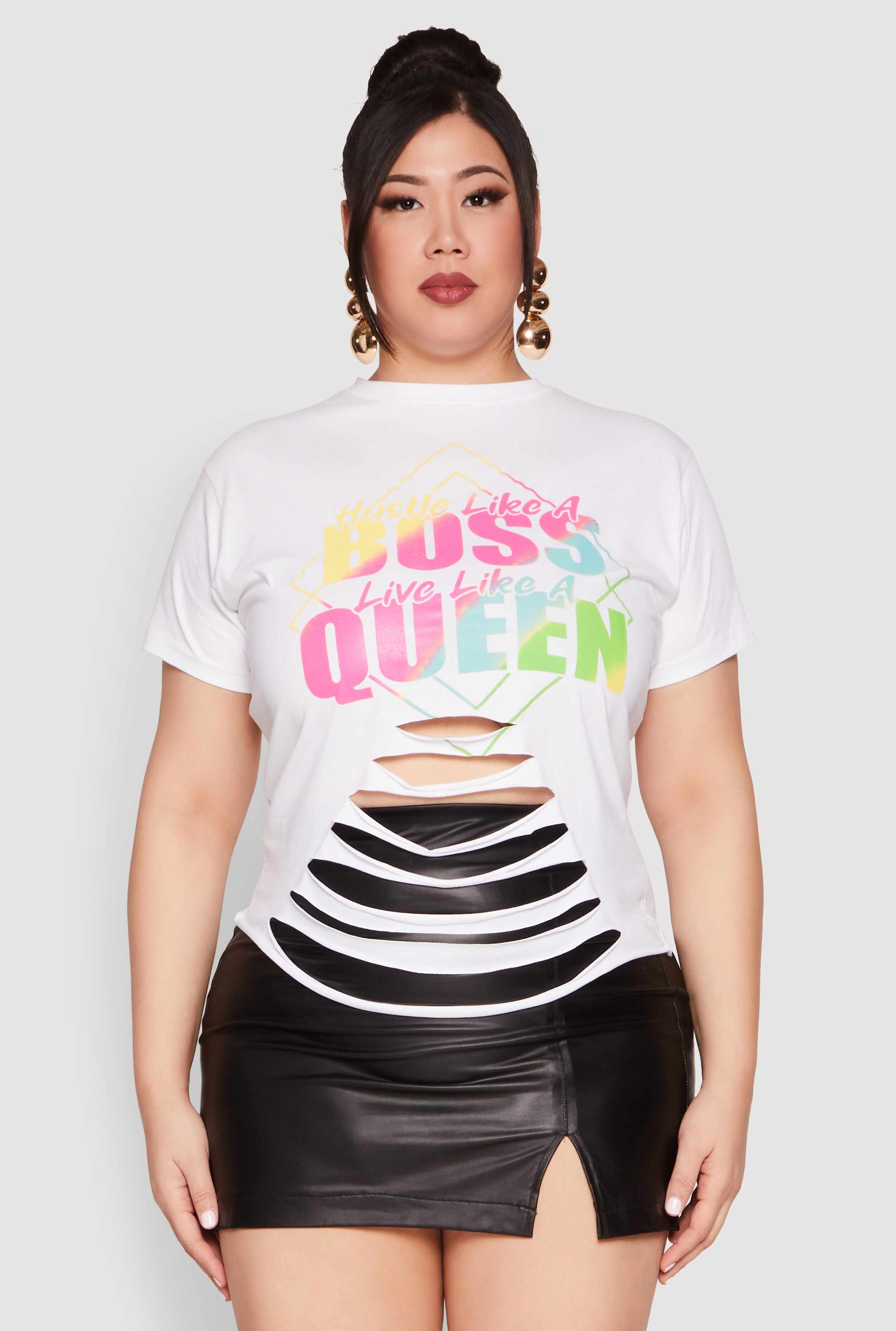 Plus Size Laser Cut Boss Queen Graphic Tee
