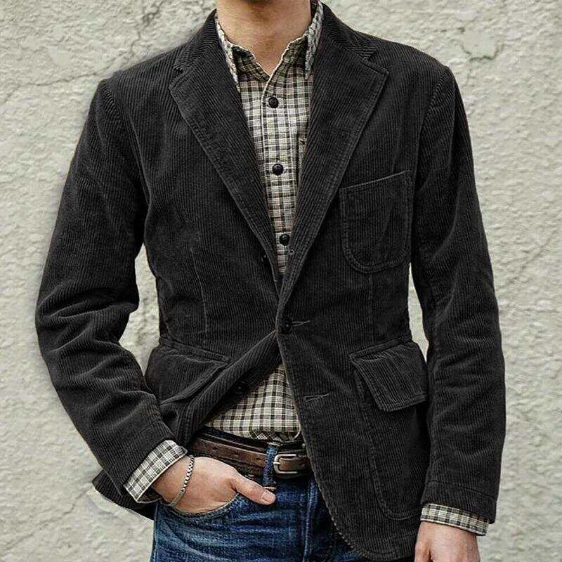 Men's Solid Long Sleeve Patch Pocket Vintage Coat