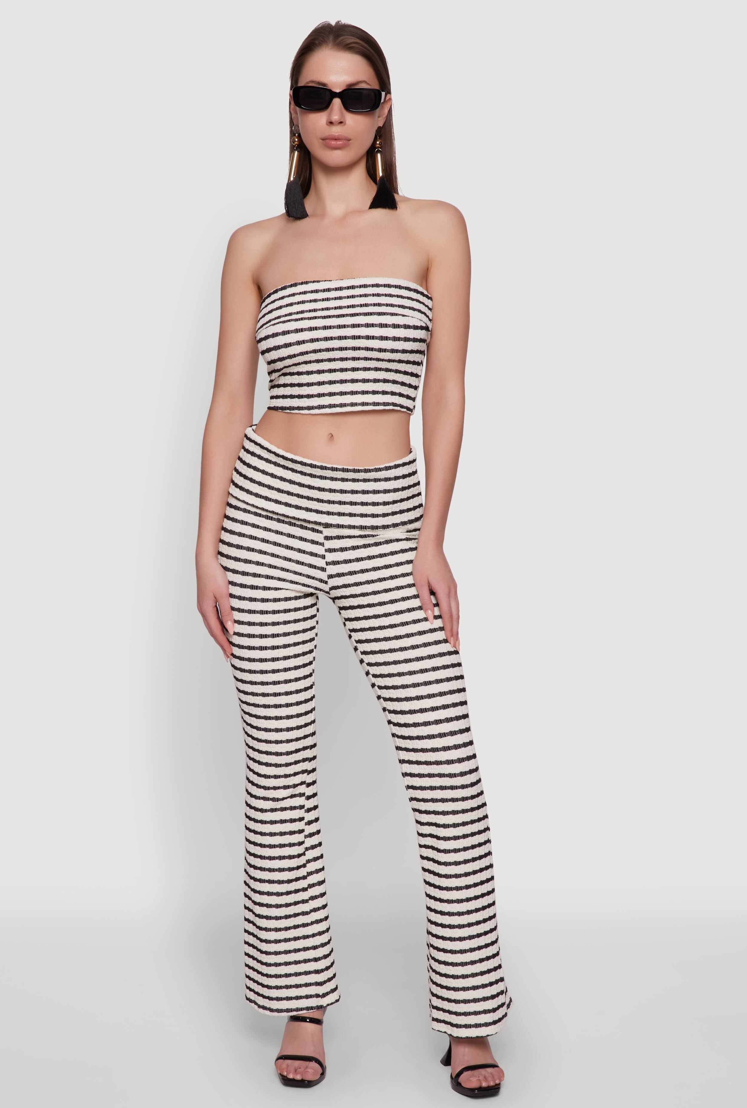 Trendy Foldover Striped Bootcut Pants