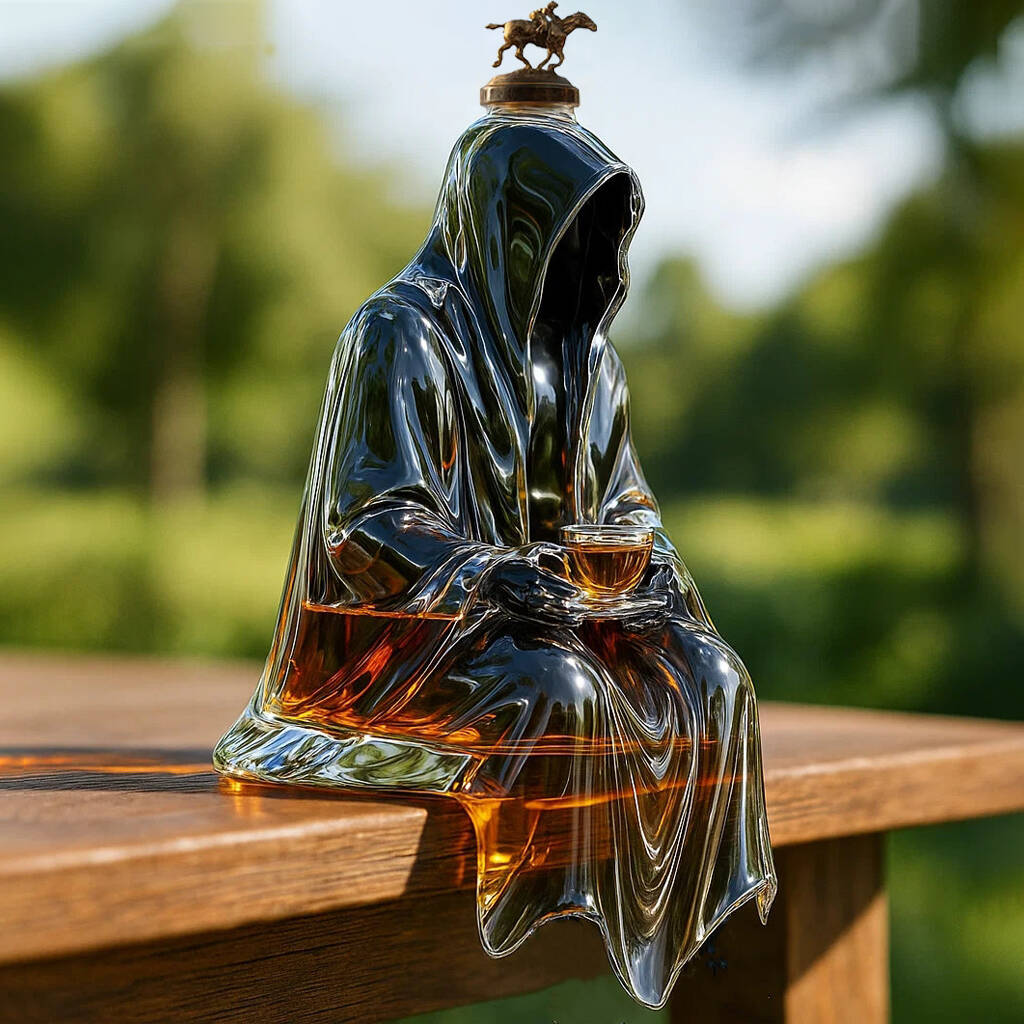 Grim Reaper Sitting Whiskey Bottle