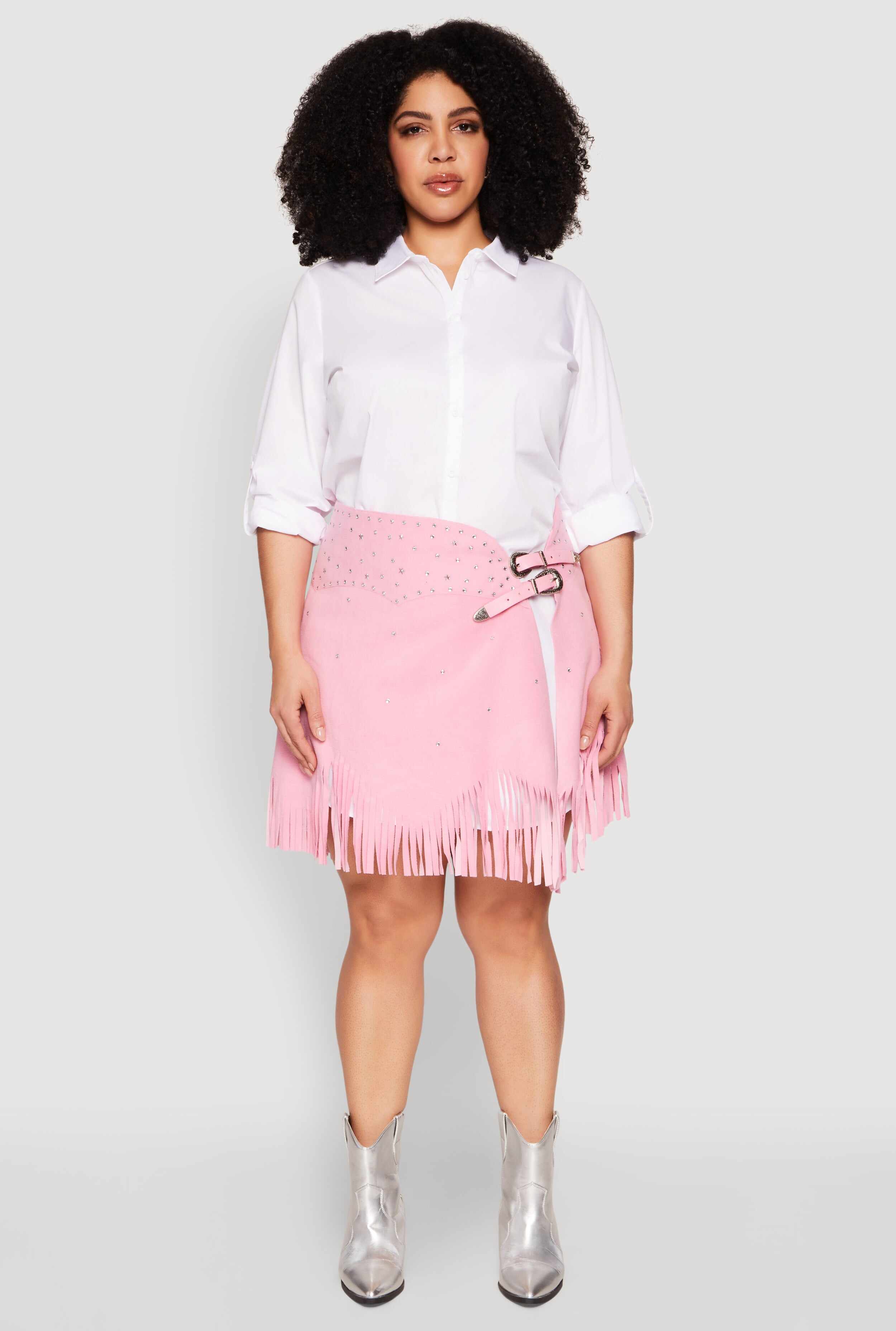 Plus Size Fringe Buckle Front Skirt