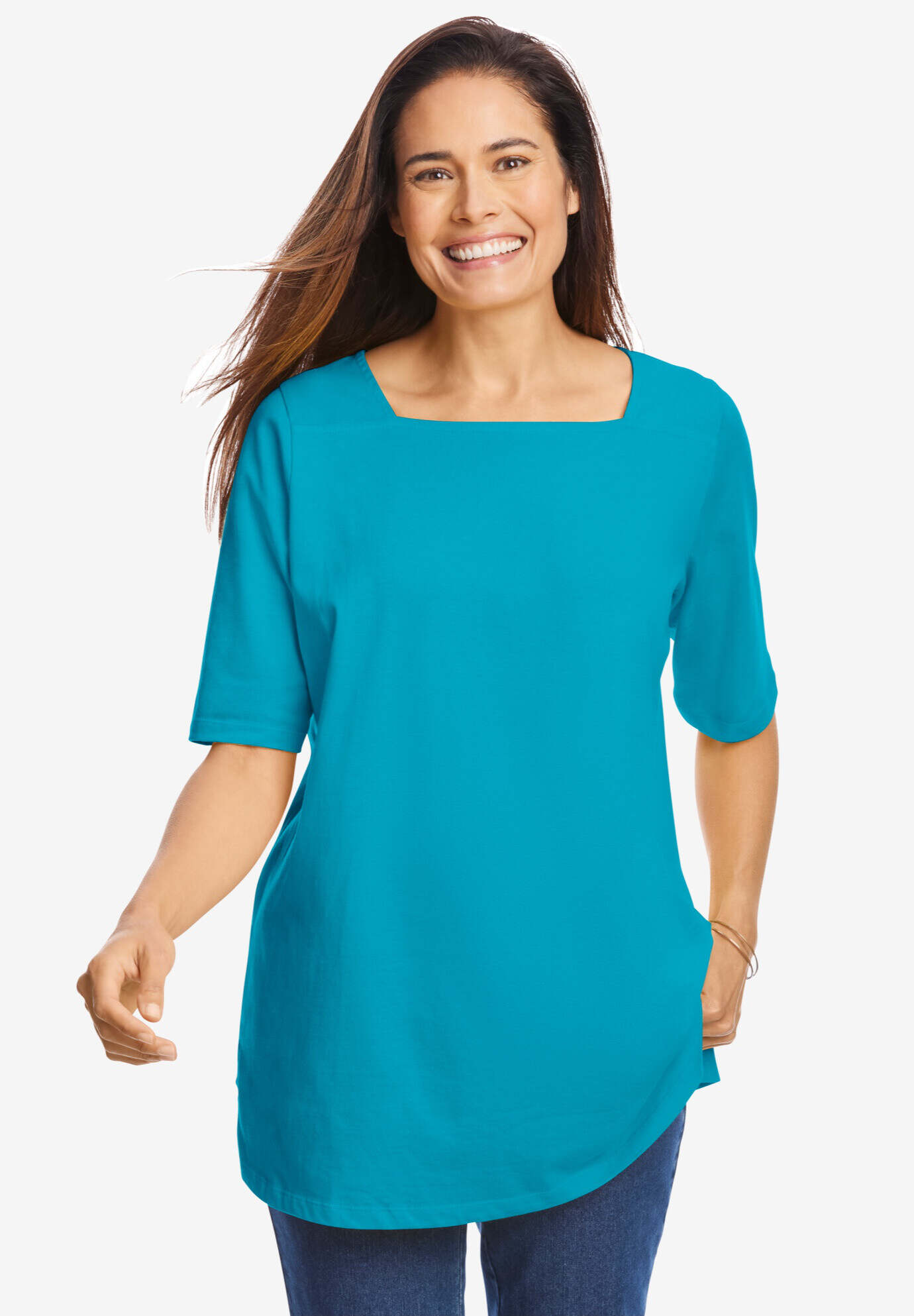 Perfect Elbow-Sleeve Square-Neck Tee