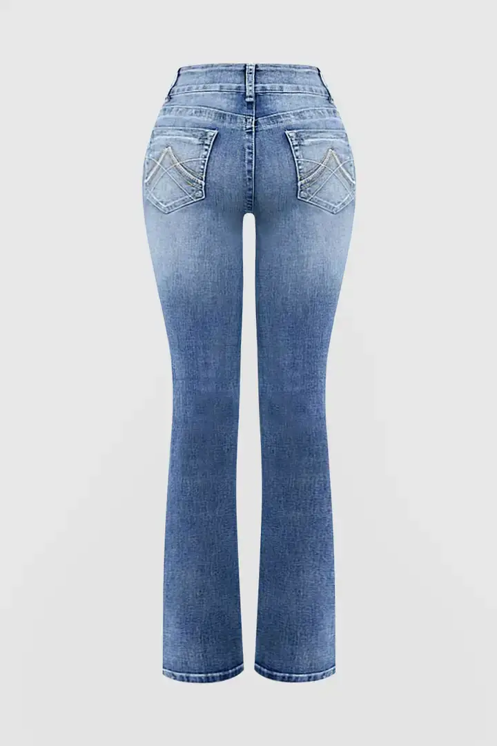 🔥Summer Arrivals🌟Stitch Detail Dual Button Mid Waist Straight Leg Jeans