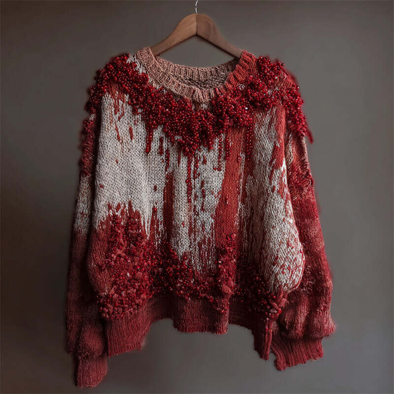 Halloween Night Bloody Beaded Cozy Knit Sweater