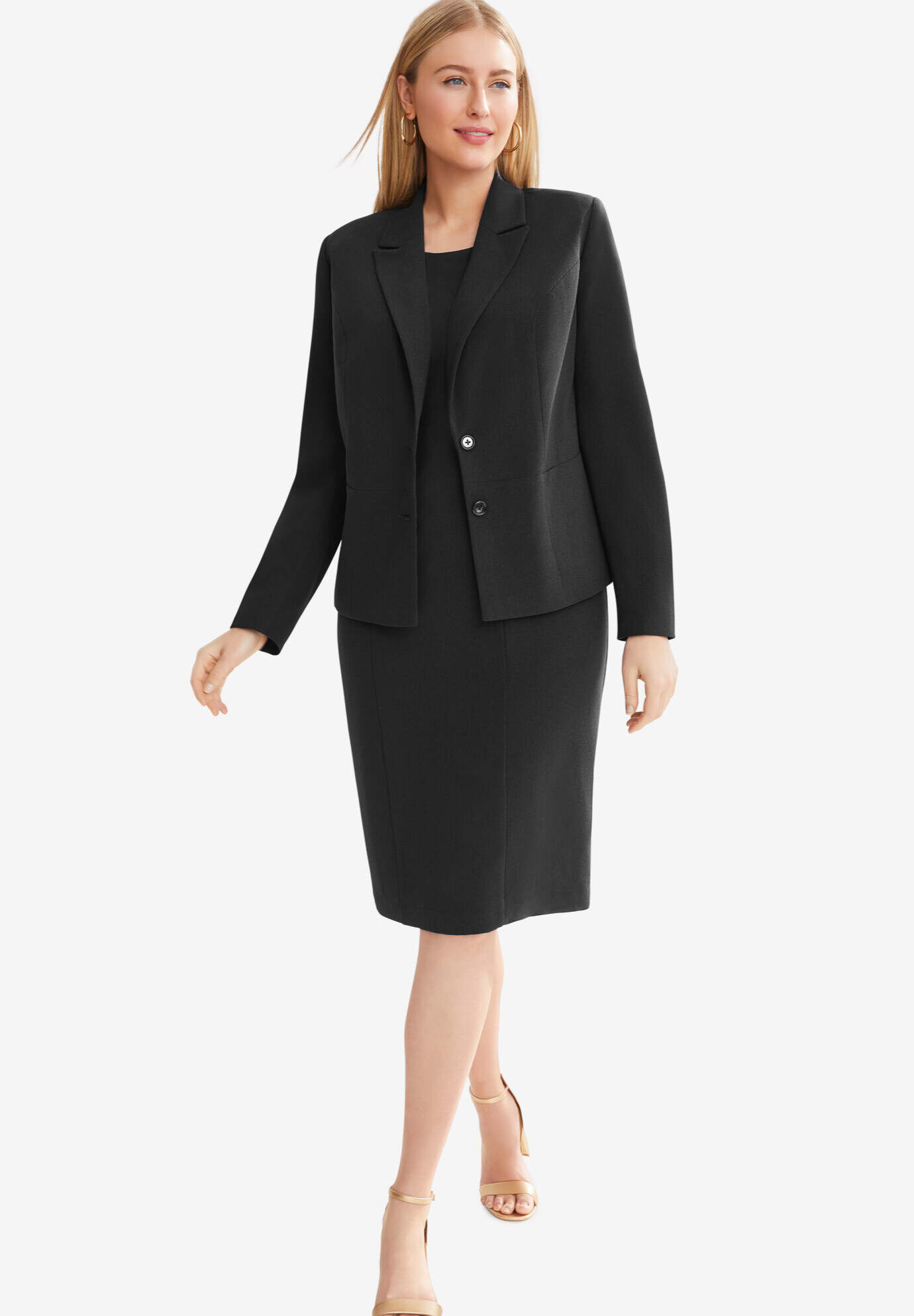 2-Piece Stretch Crepe Single-Breasted Jacket Dress