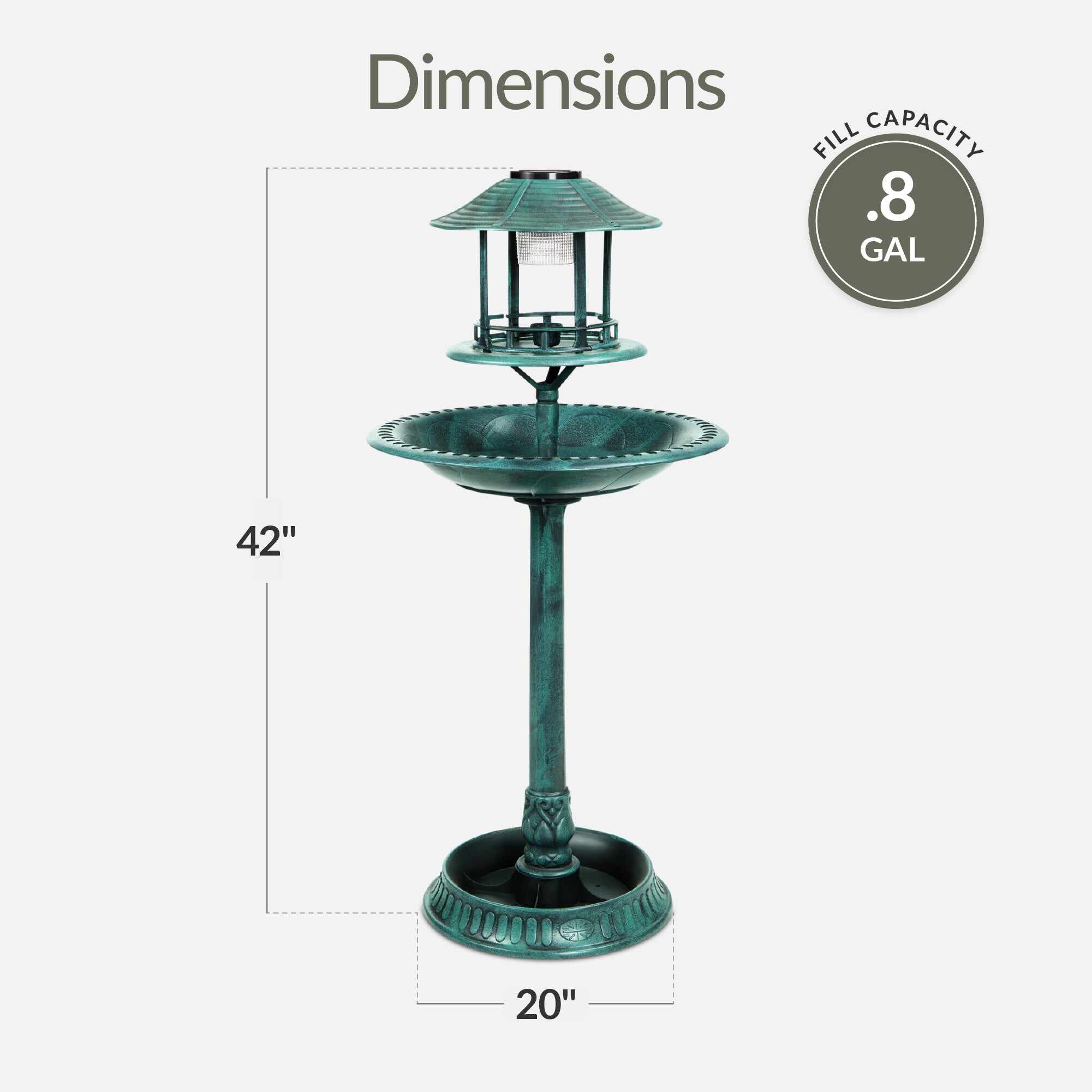 Solar Lighted Outdoor Pedestal Bird Bath w/ Planter, Decorative Bird Cage