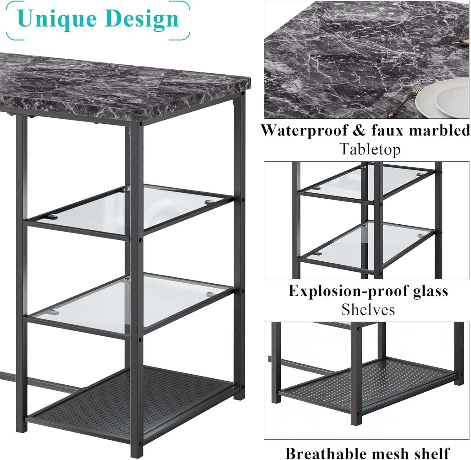 VECELO Small Bar Table and Chairs Set for 2