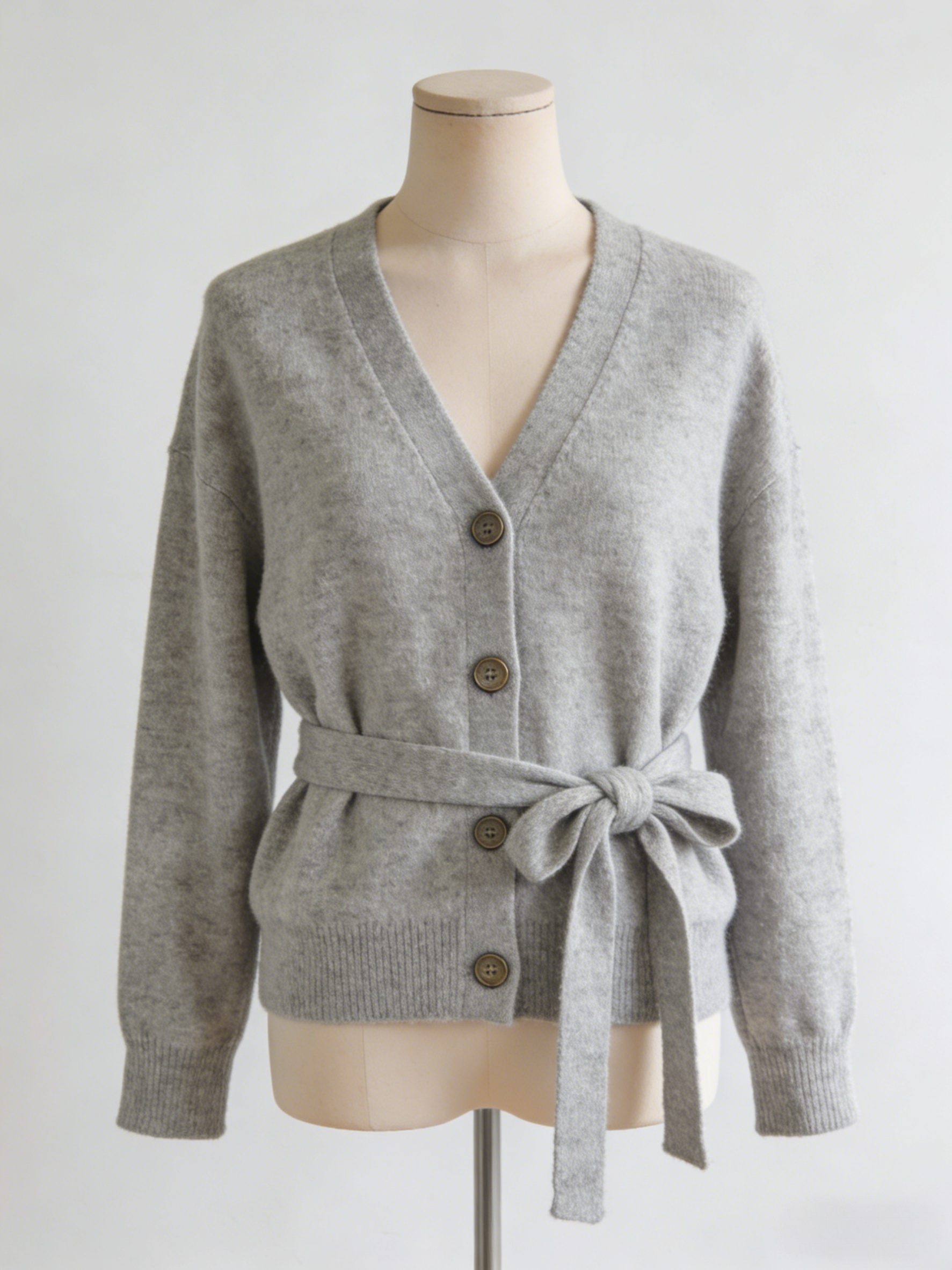 French Versatile V Neck Lace Up Button Woolen Cardigans Spring