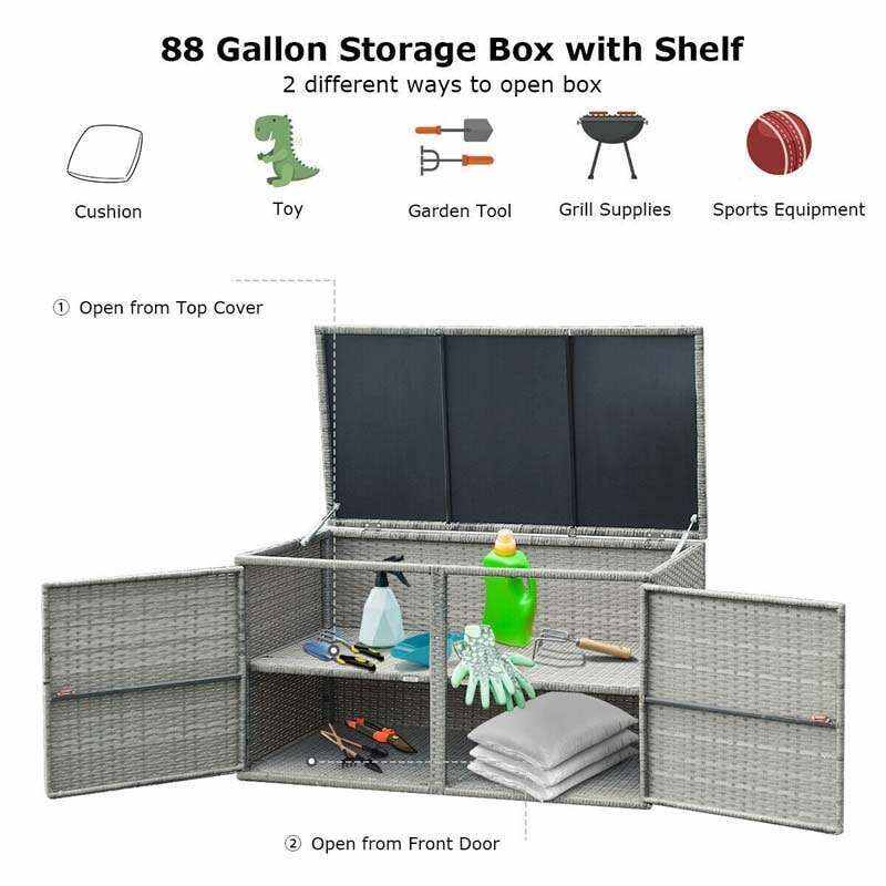 88 Gallon Rattan Deck Storage Box Patio Container