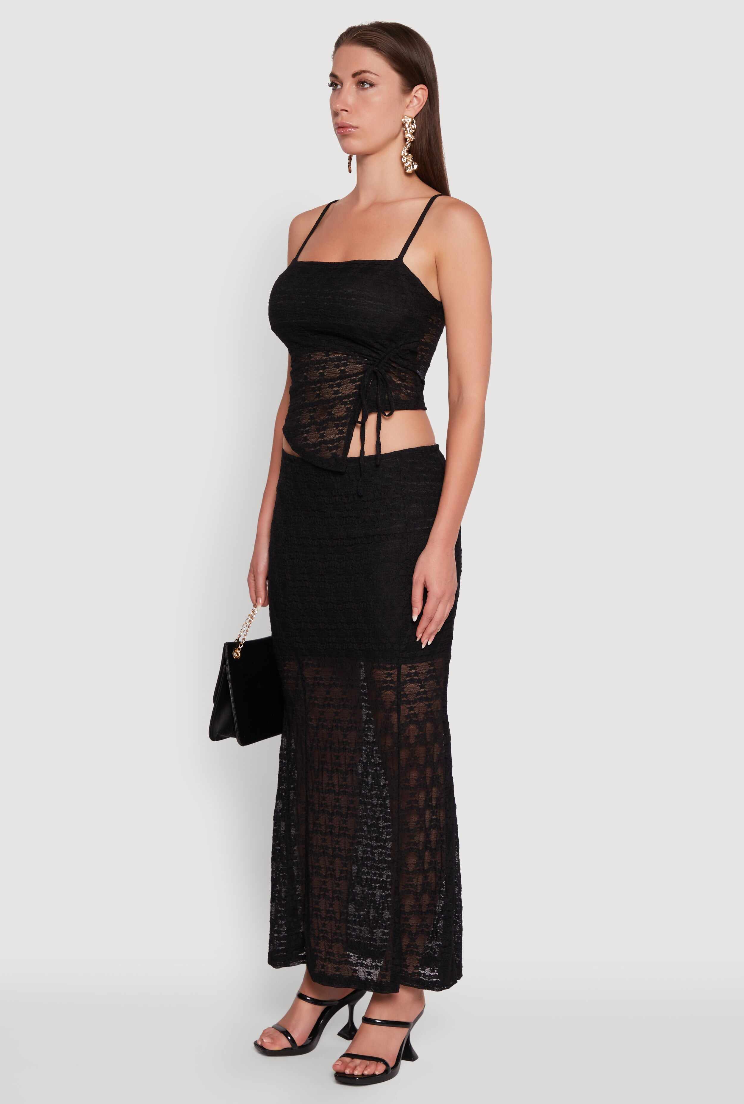 Iris Floral Lace Asymmetrical Drawstring Side Cropped Cami