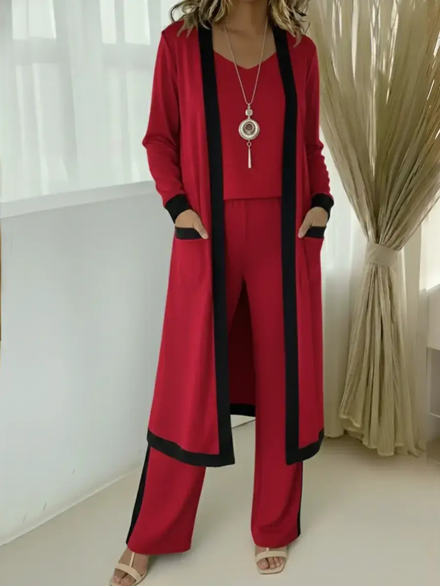 Women's Cozy Cotton Cardigan Vest and Pants Three-Piece Set