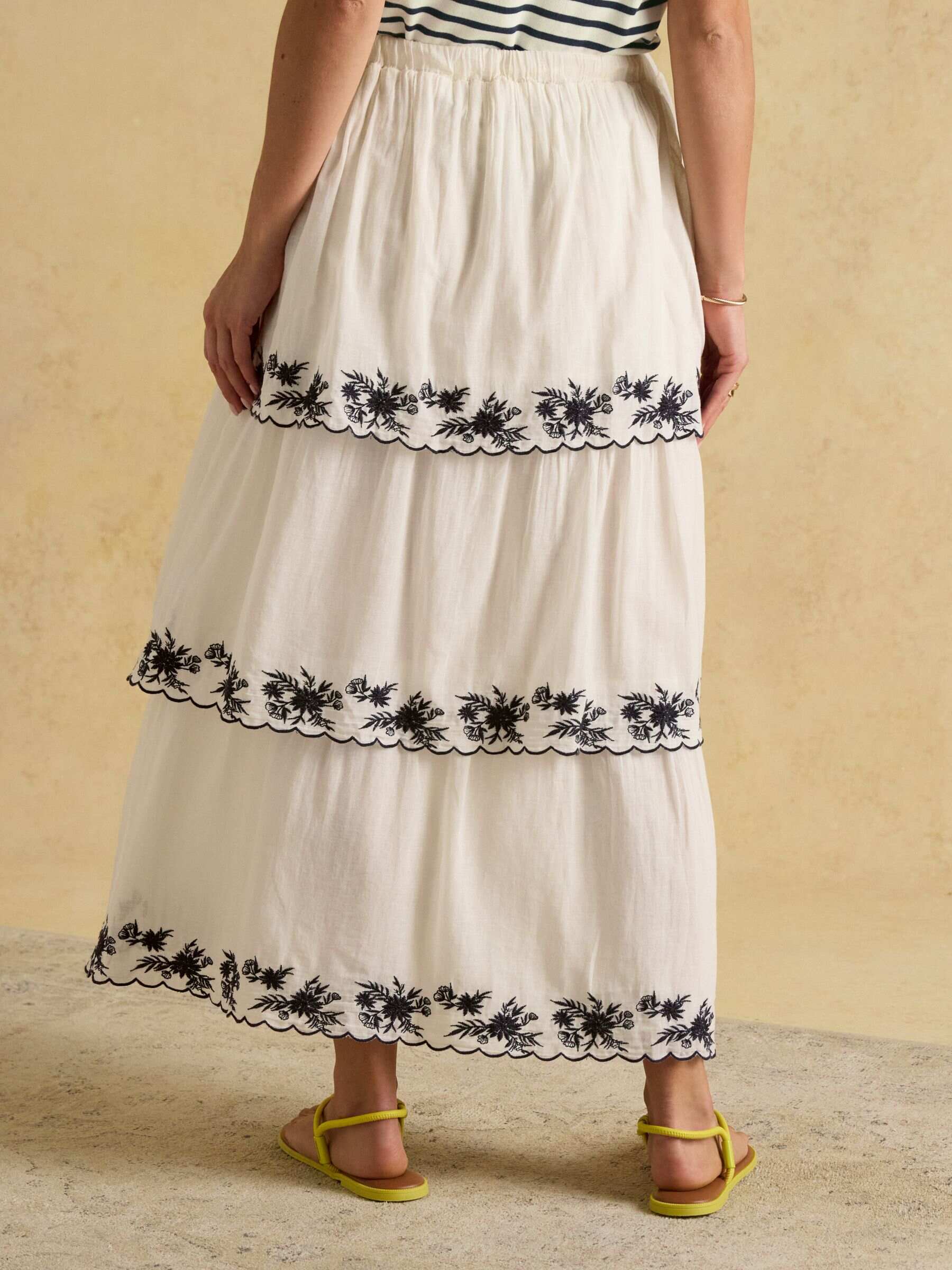 Tiered Cream Midi Skirt