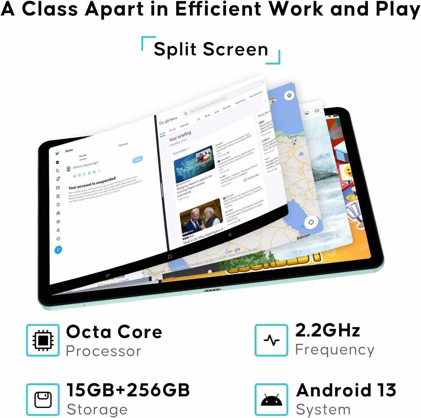 DOOGEE T30 PRO Tablet,11'' 2.5K Android 13 Tablets, 15GB+256GB Octa-Core Gaming Tablet, 8580mAh, Hi-Res Quad Speakers, 20MP Camera, Helio G99, TÜV Low Bluelight, Split Screen - Bluetooth & Wi-Fi