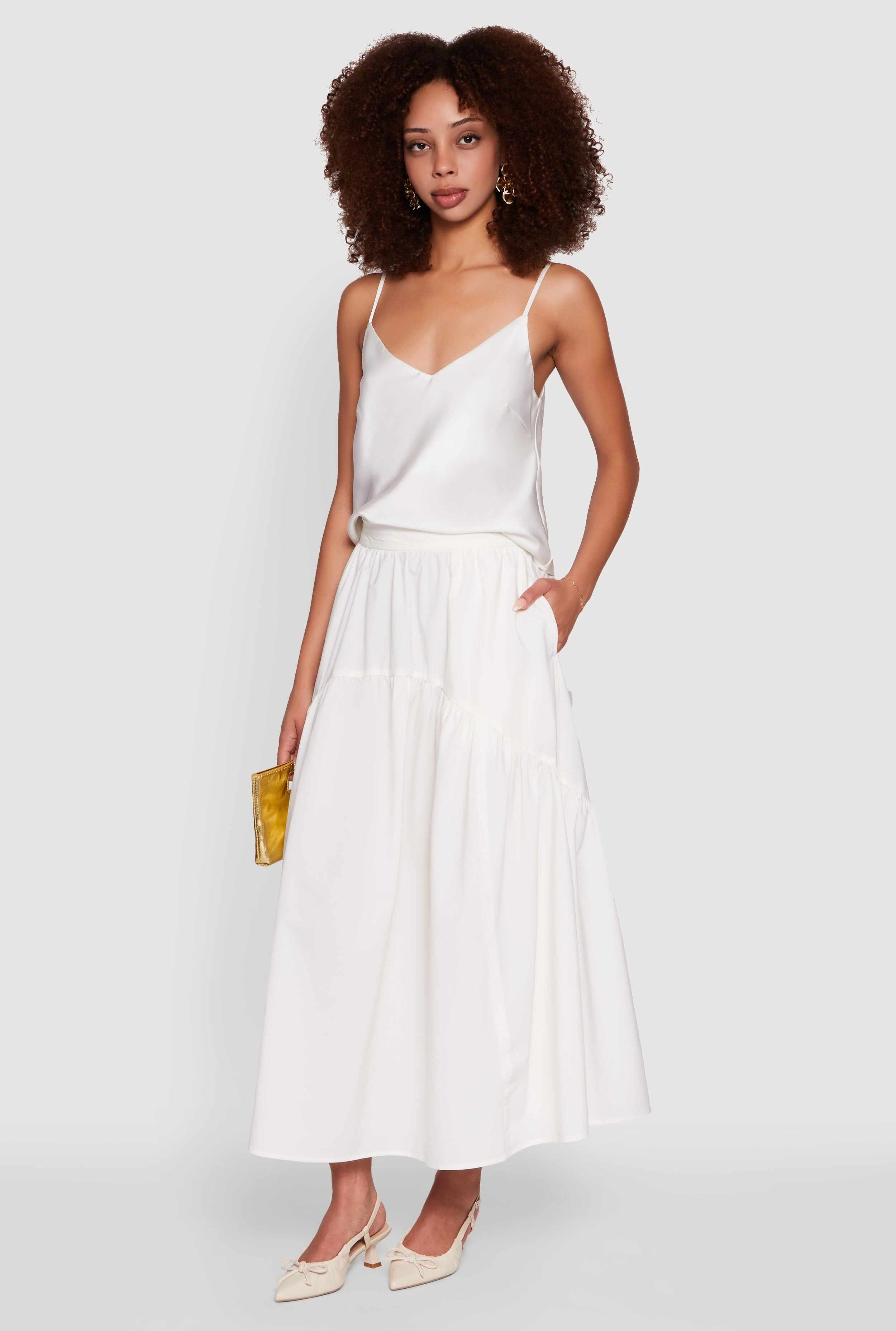 High Waisted Solid Maxi Tiered Skirt