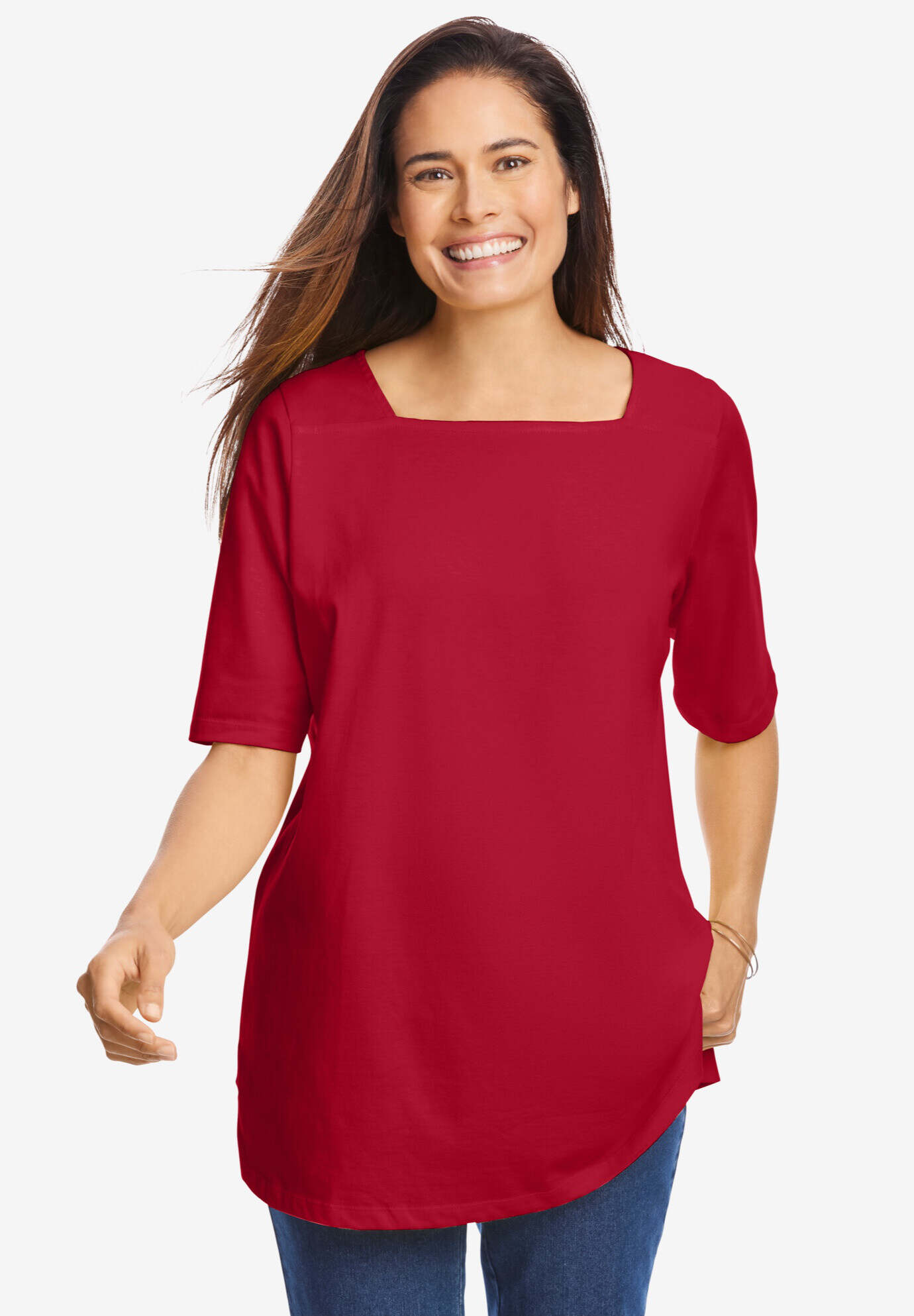 Perfect Elbow-Sleeve Square-Neck Tee