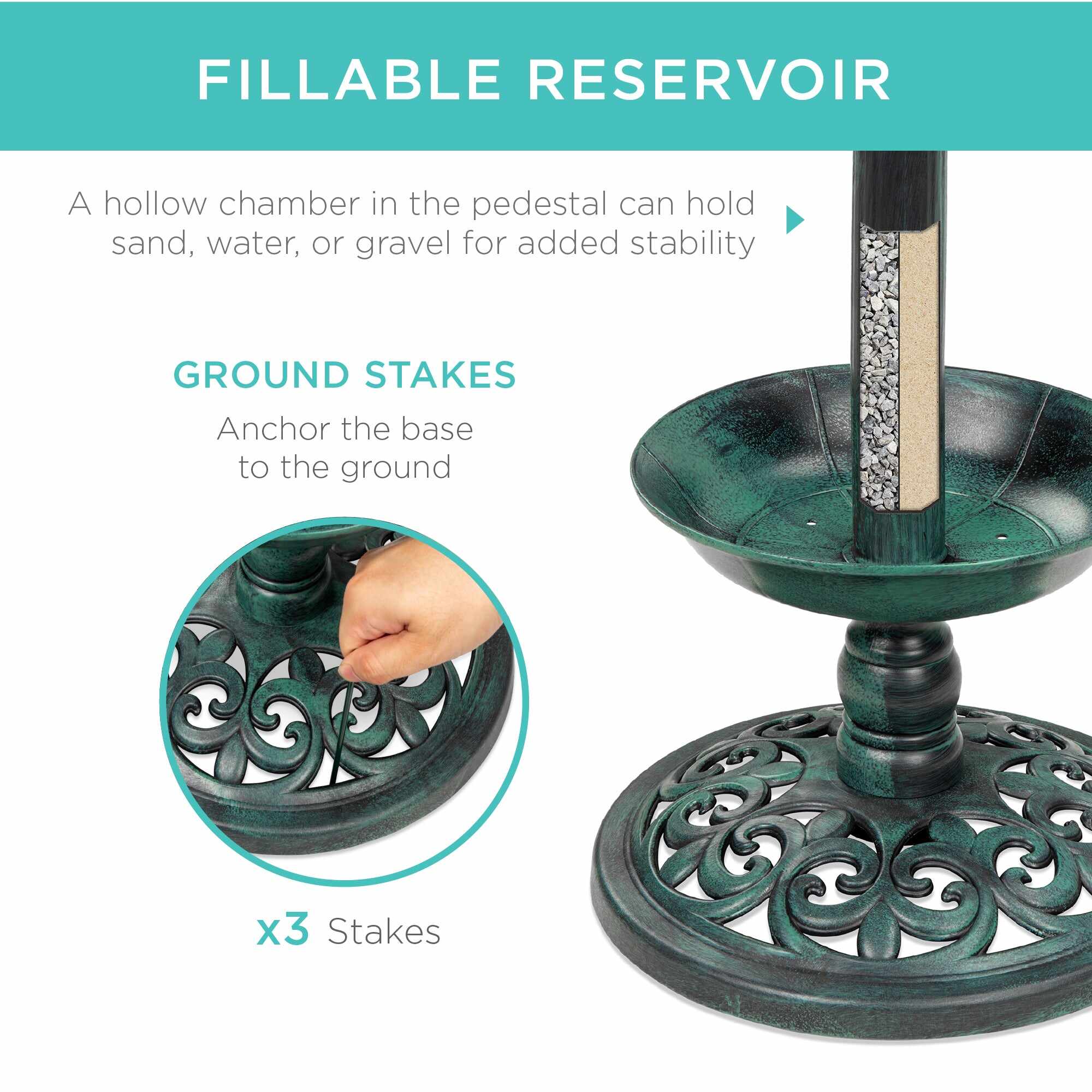 Solar Lighted Bird Bath w/ Planter
