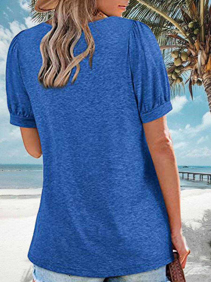 Square Neck Casual Loose Solid Color Short Sleeve T-Shirt