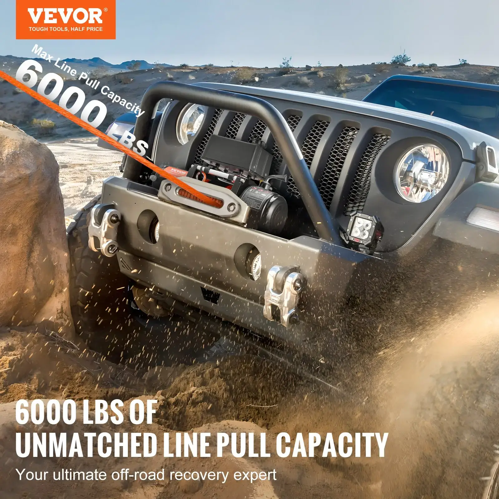 Electric Winch for Truck 6000 lb Synthetic Rope Waterproof Remote Control
