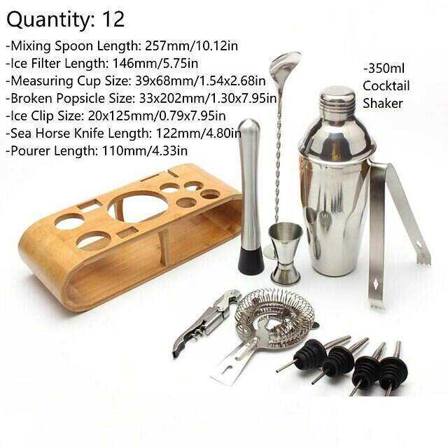 Insulated Cocktail Shaker Bartender Kit Cocktail Shaker Mixer Stainless Steel 350ml Bar Tool Set with Stylish Bamboo Stand Perfect Home Bartending Kit and Martini Cocktail Shaker Set