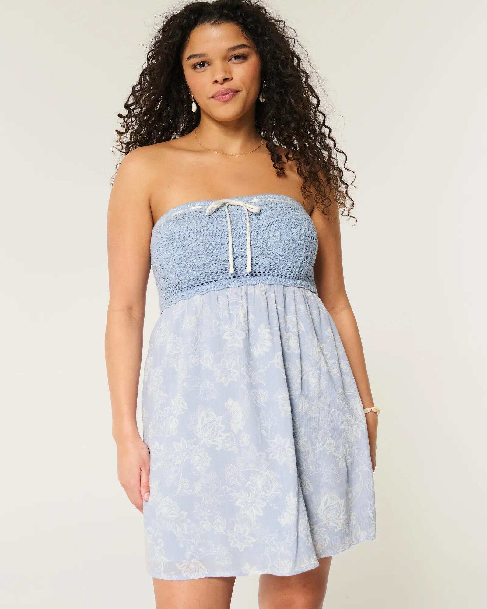 Crochet-Style Mix Strapless Mini Dress