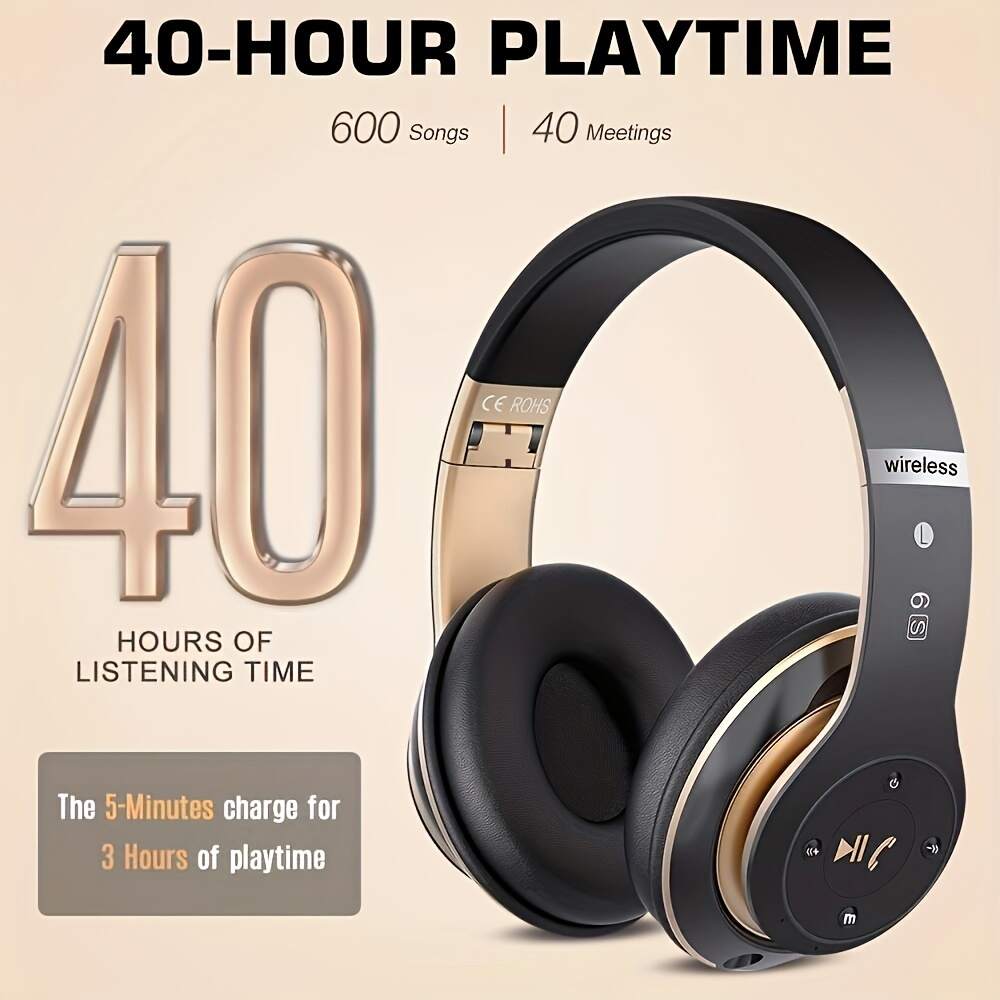 6S Hi-Fi Stereo Foldable Wireless Stereo Headsets Earbuds  With Built-in Mic