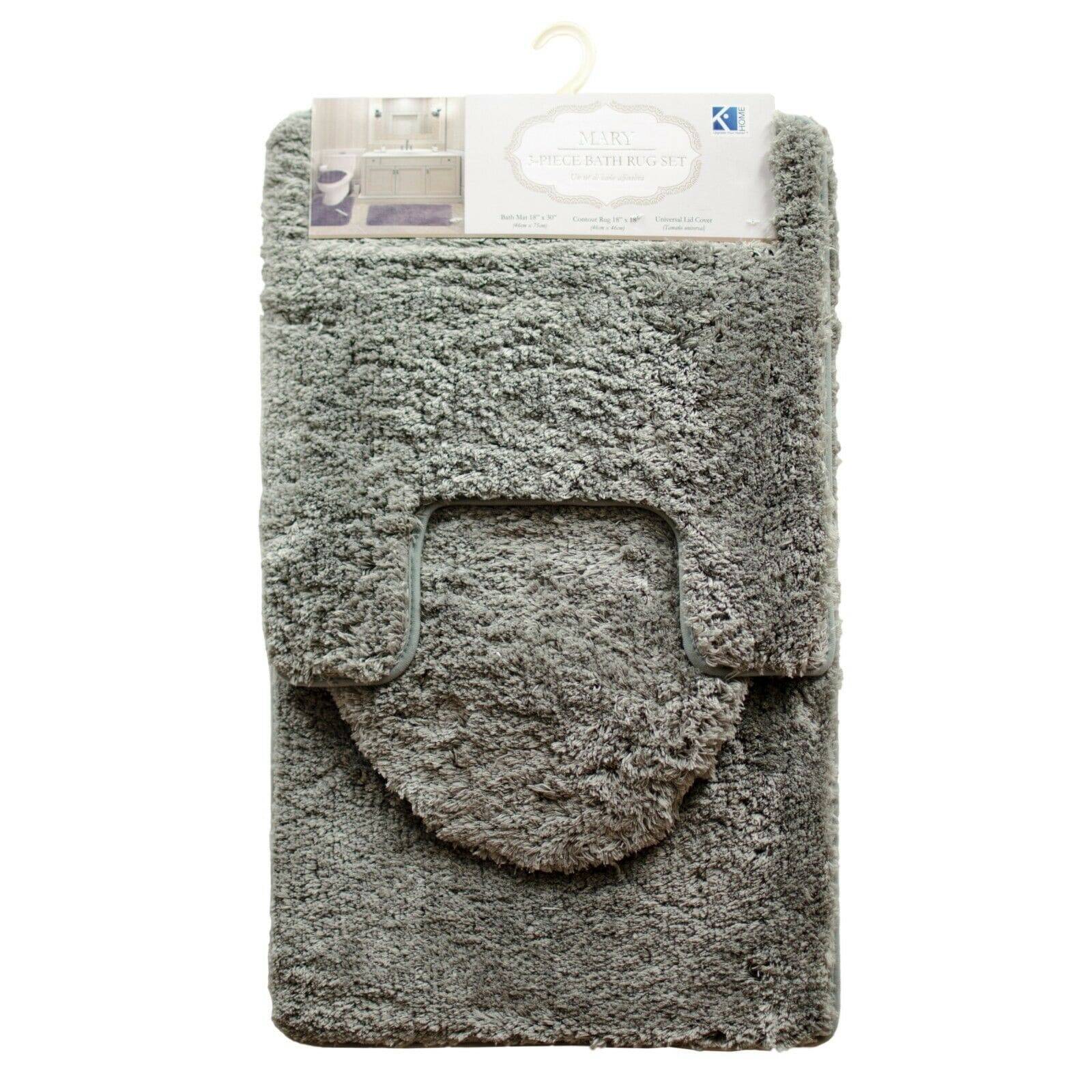 Queen Mary 3 Piece Bathroom Rug Set, Luxury Soft Plush Bath Mat, Contour Rug, Lid Cover, Non-Slip