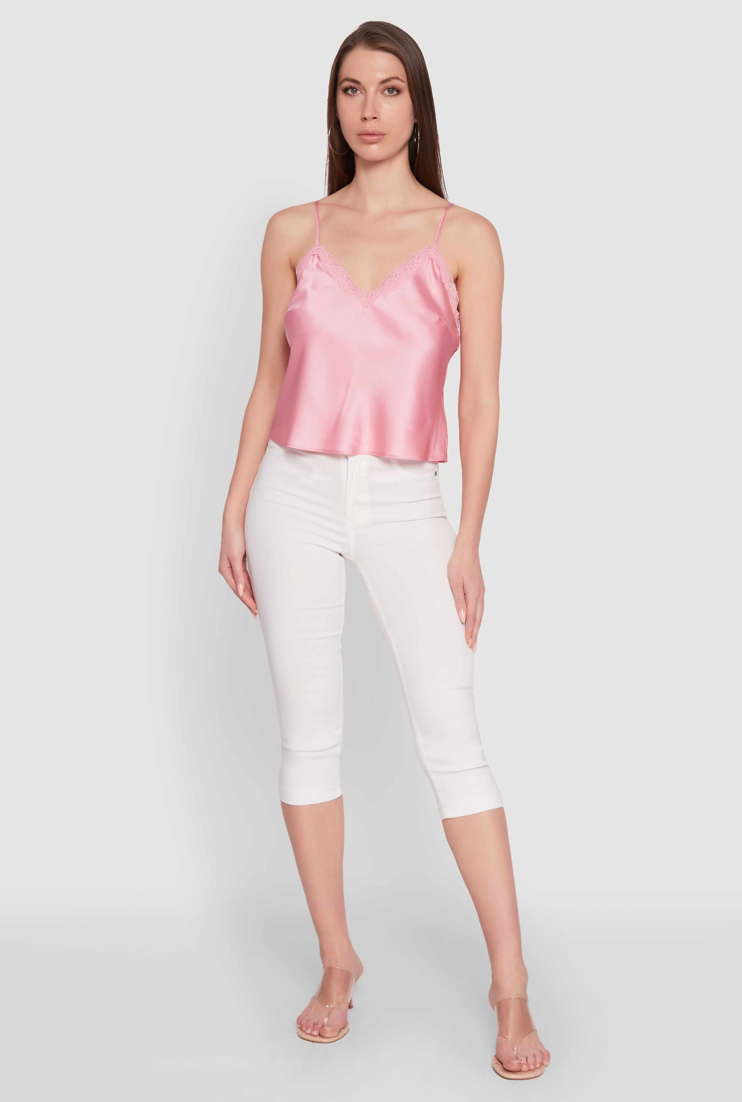V-Neck Lace Trim Cropped Cami