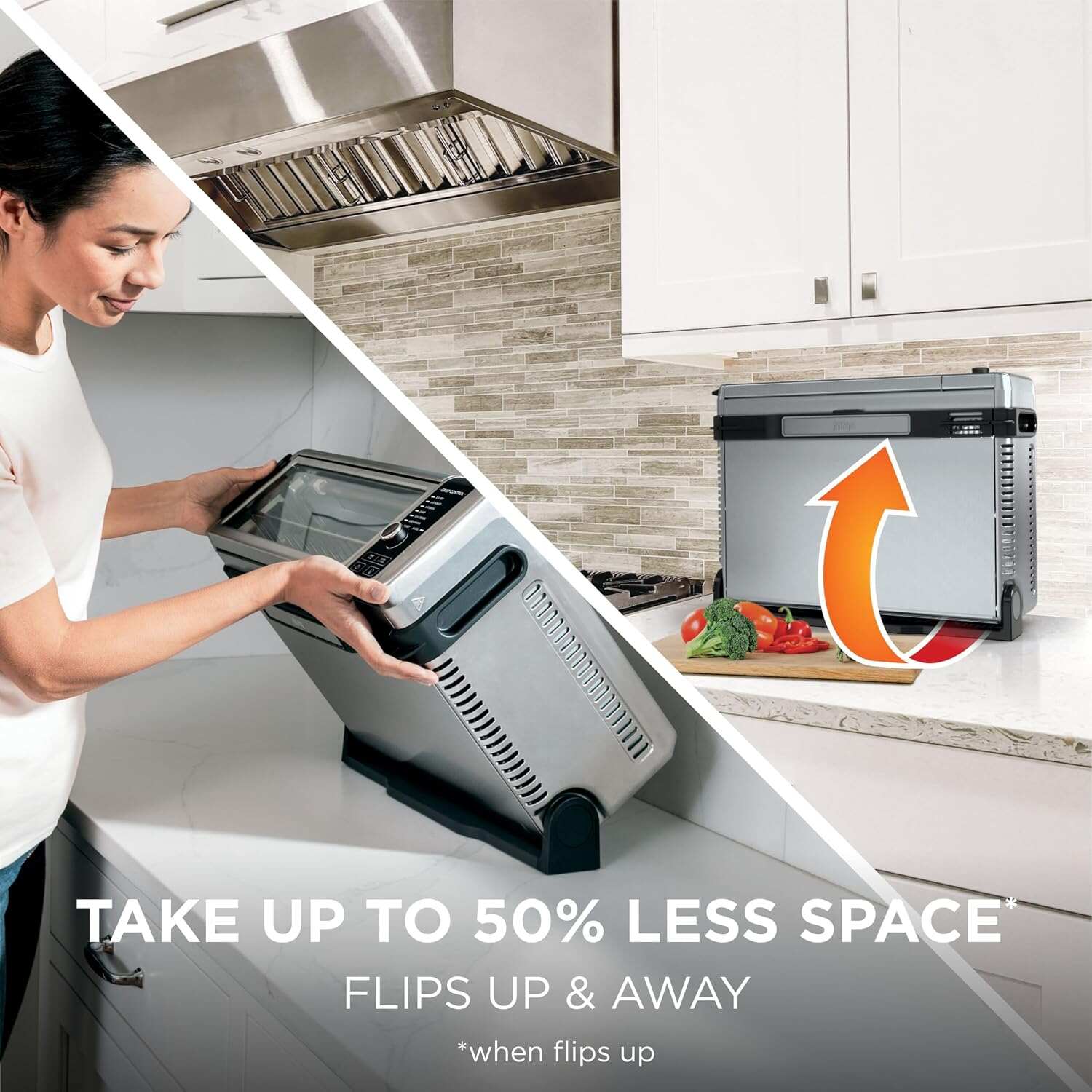 Air Fryer Toaster Oven Combo | 8-in-1 Functionality | Flip Up & Away for Storage Space | Air Fry Basket, Sheet Pan, Wire Rack & Removable Crumb Tray |1800 Watt | Stainless Steel | SP151