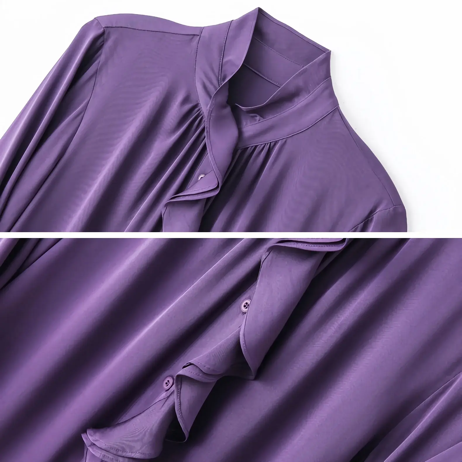 Ruffled Silk Blouse Solid Color