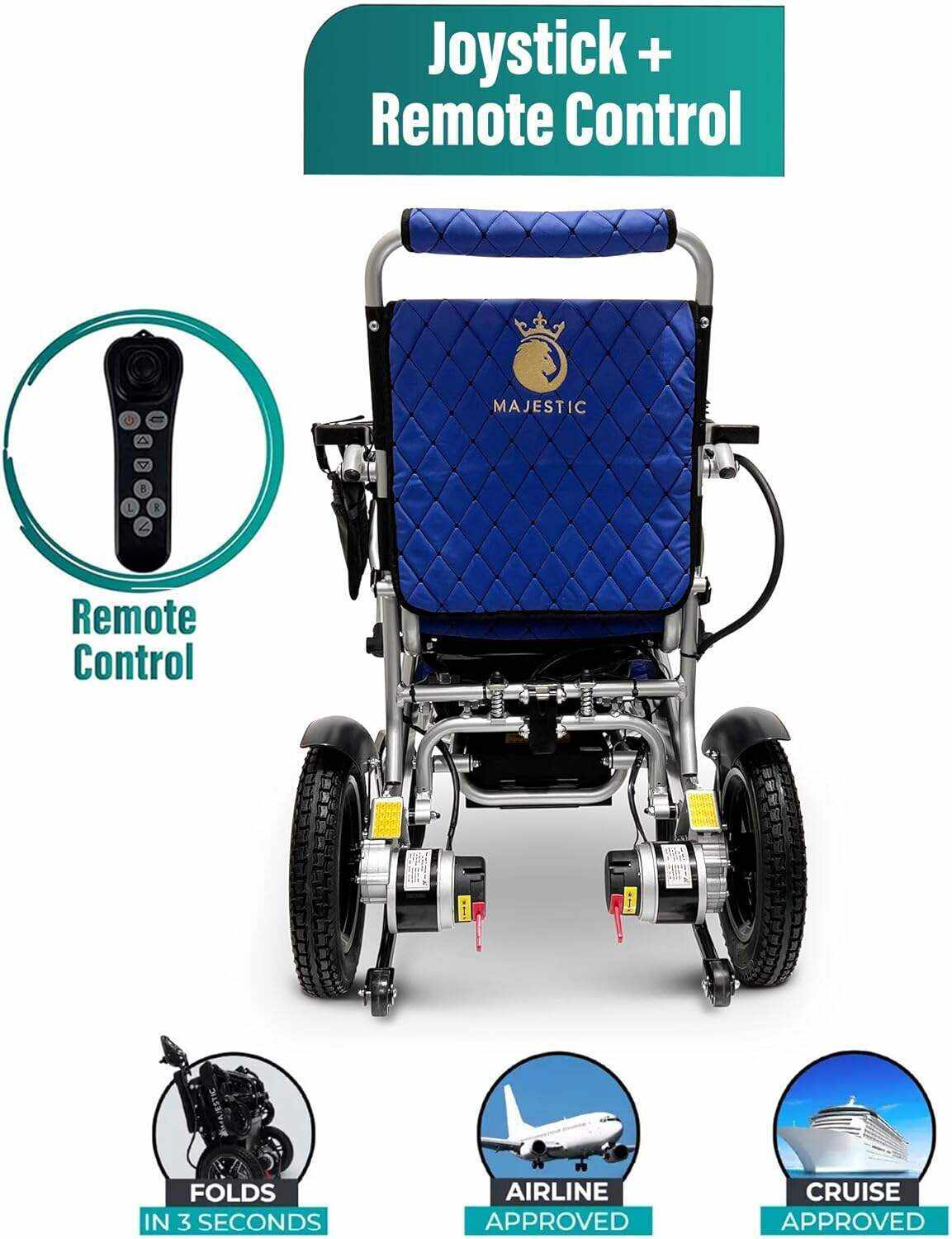MALISA Electric Wheelchair for Adults, Portable All Terrain Lightweight Wheelchairs, Foldable Motorized Power Wheel Chair, Leather Seat (17.5