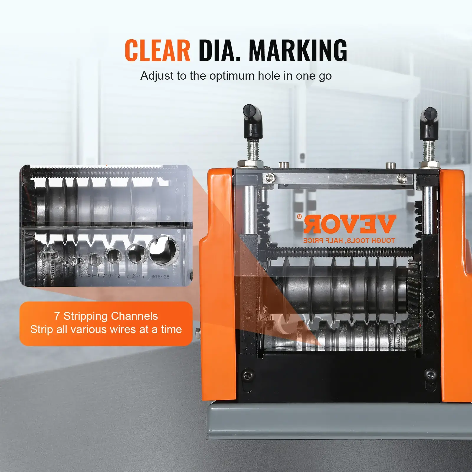 Electric Cable Stripping Tool,  0.06''-0.98'' Motorized Wire Stripper, 60W, Features Clear Depth Gauge, Includes 6 Circular & 1 Flat Channels for Efficient Copper Wire Recycling