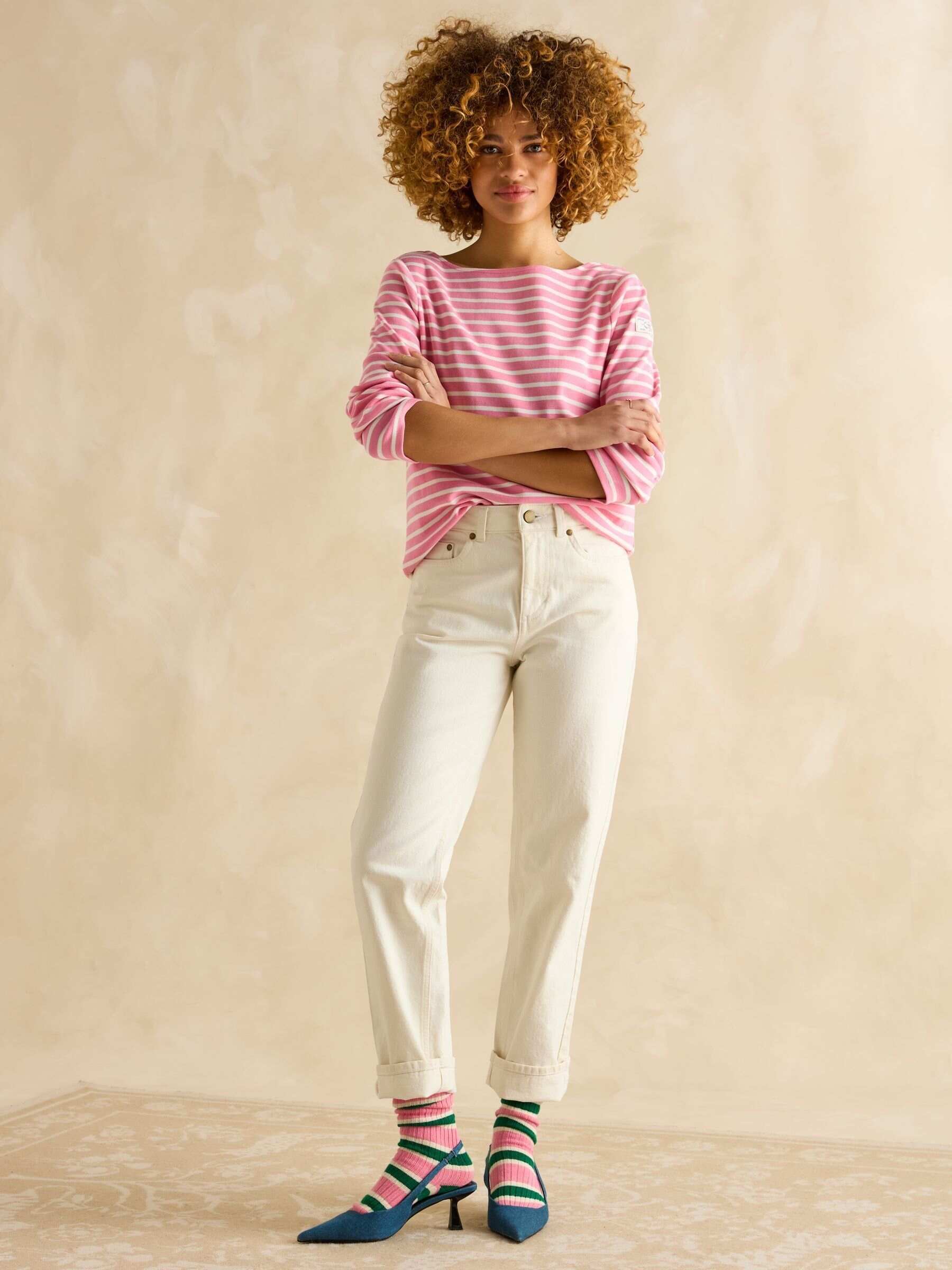 Harbour Pink/White Boat Neck 100% Cotton Breton Top