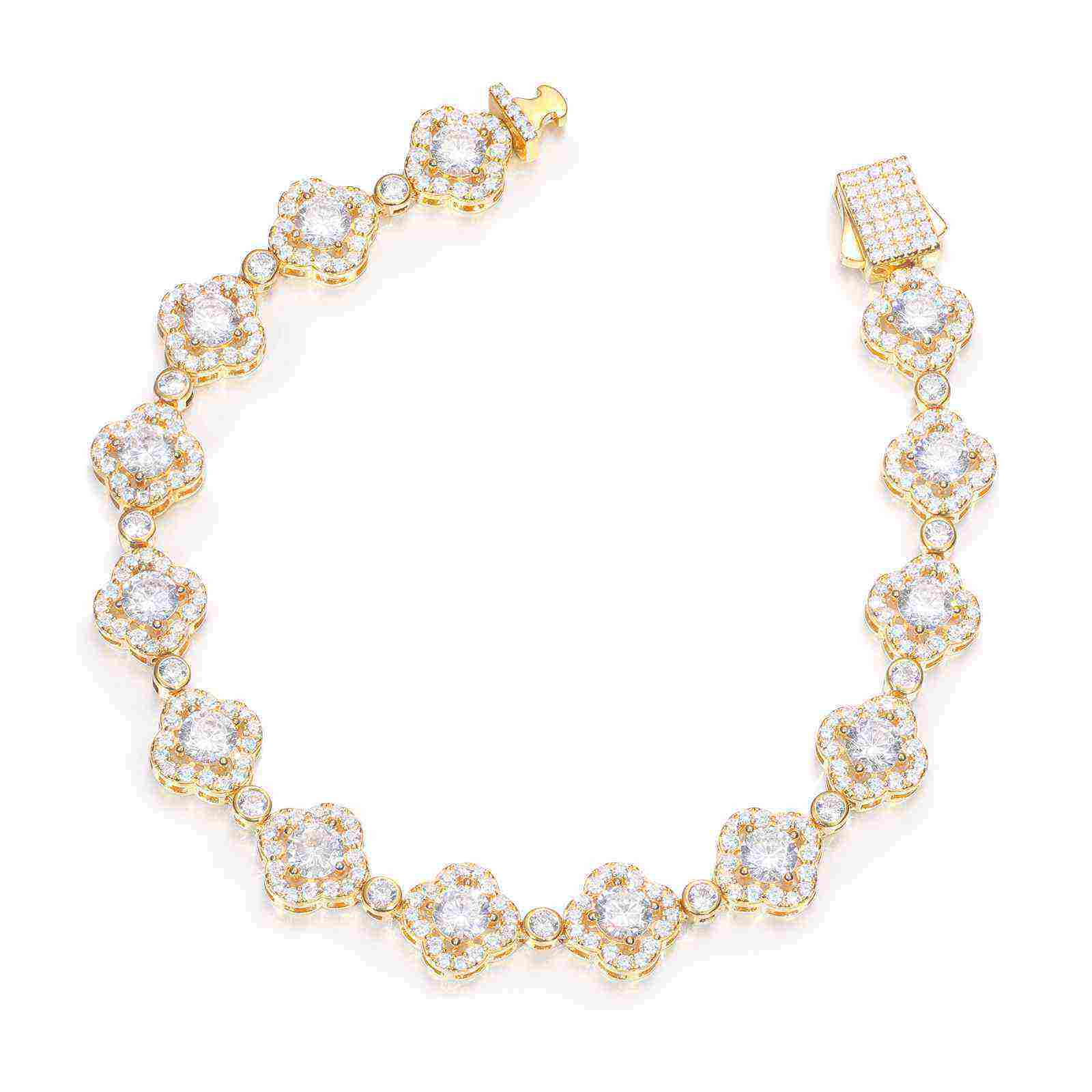 TestTest 10mm S925 Moissanite Halo Four-leaf Clover Tennis Bracelet