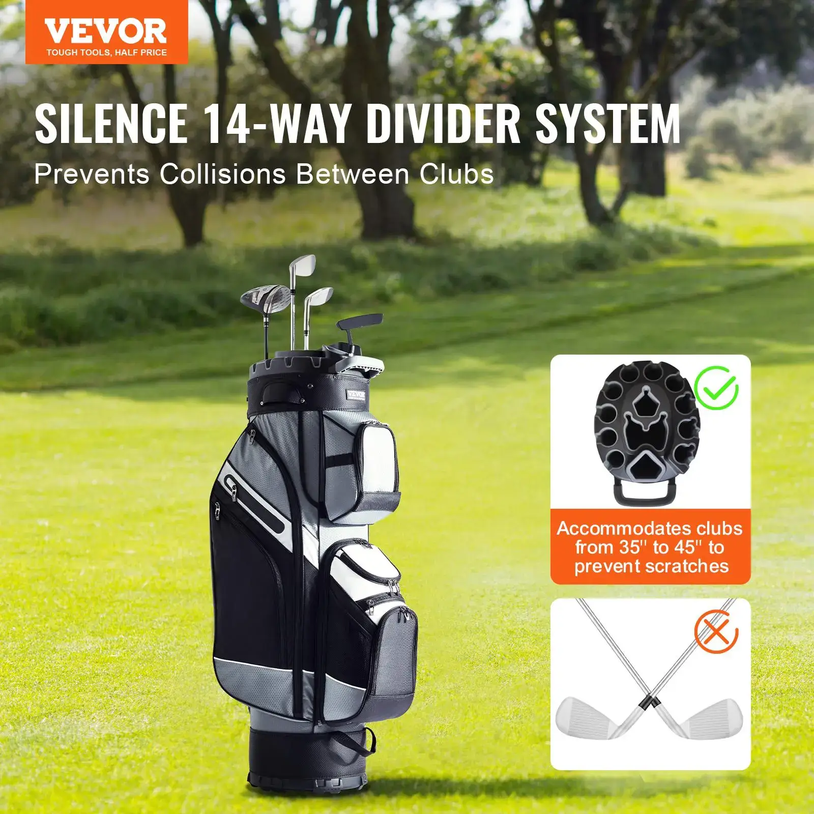 Golf Cart Bag with 14 Way Organizer Divider Top,  41” 13 Pockets Premium Nylon Cart Bag, Durable Golf Bags with Handles & Dust Cover & Detachable Straps for Men & Women, Black Color-Block