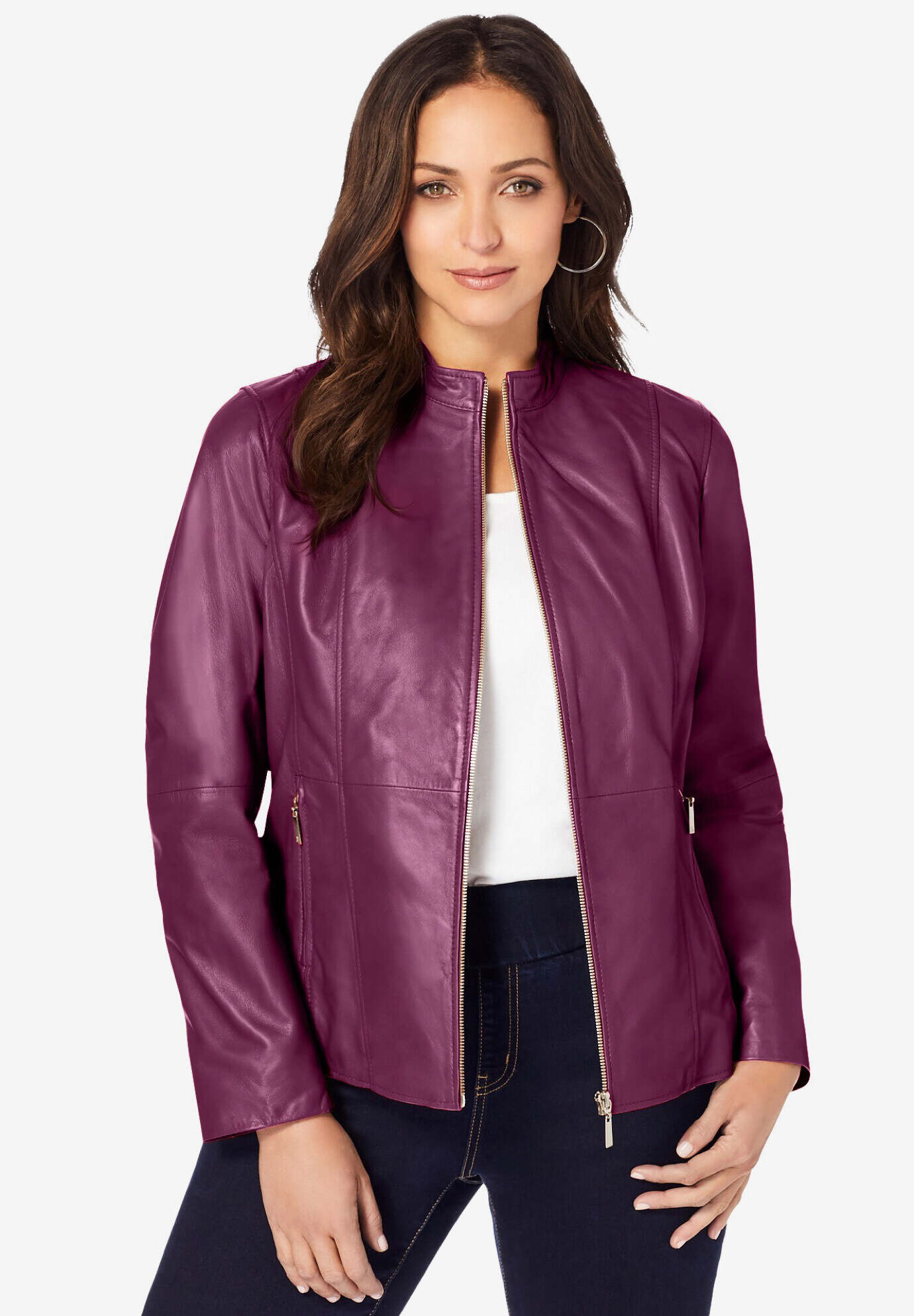 Zip Front Leather Jacket
