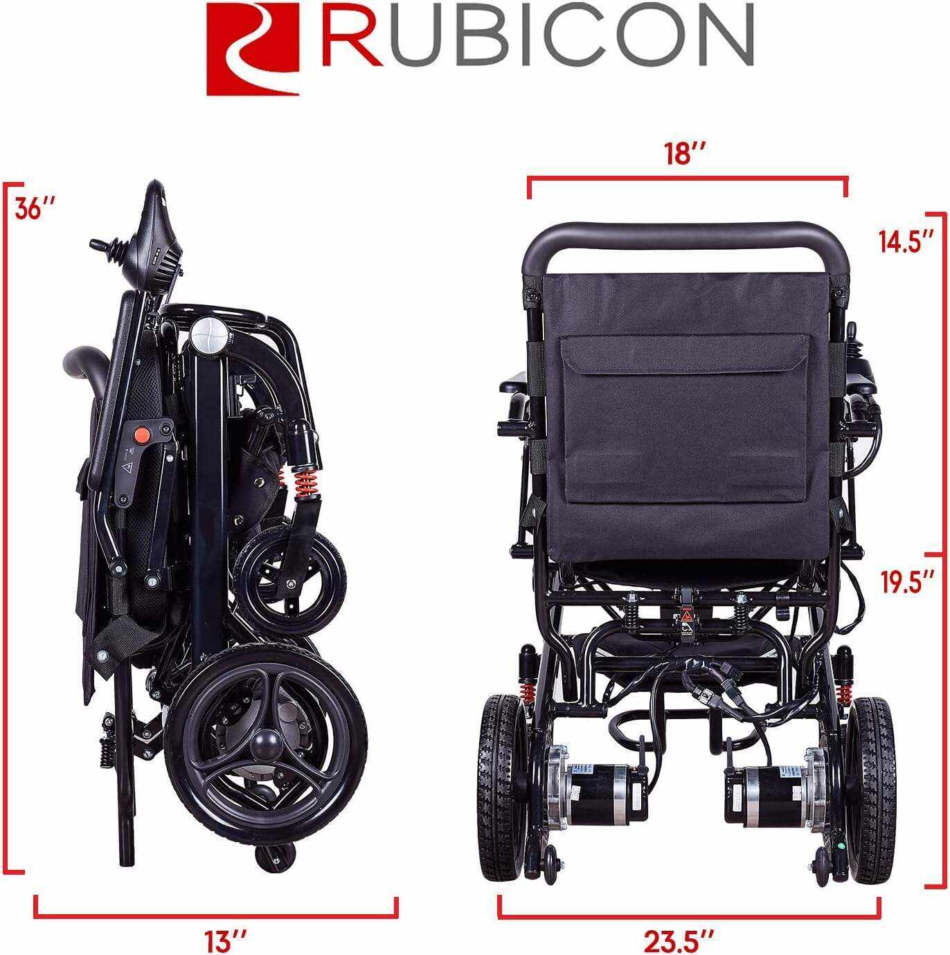 Rubicon DX06 Super Lightweight Electric Wheelchairs - Easy to Use - 12 mi Cruise Range - Detachable Battery 10AH - Liftable Armrest- Travel Size Foldable Power Wheelchair - Serviced from USA (Model1)