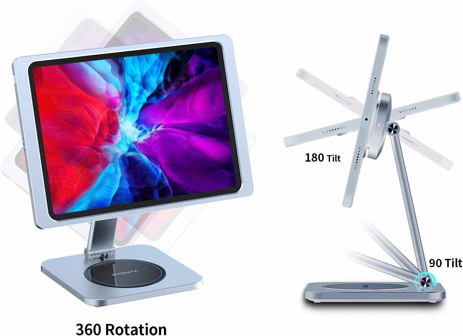 EMONITA Magnetic Stand with Charging Case for 10.2 Inch 7th / 8th / 9th Gen (2021/2020/2019). 18W USB C Fast Charging Cable Included, Foldable L Shape, Strong Magnets, 360 Rotation, 180 Tilt