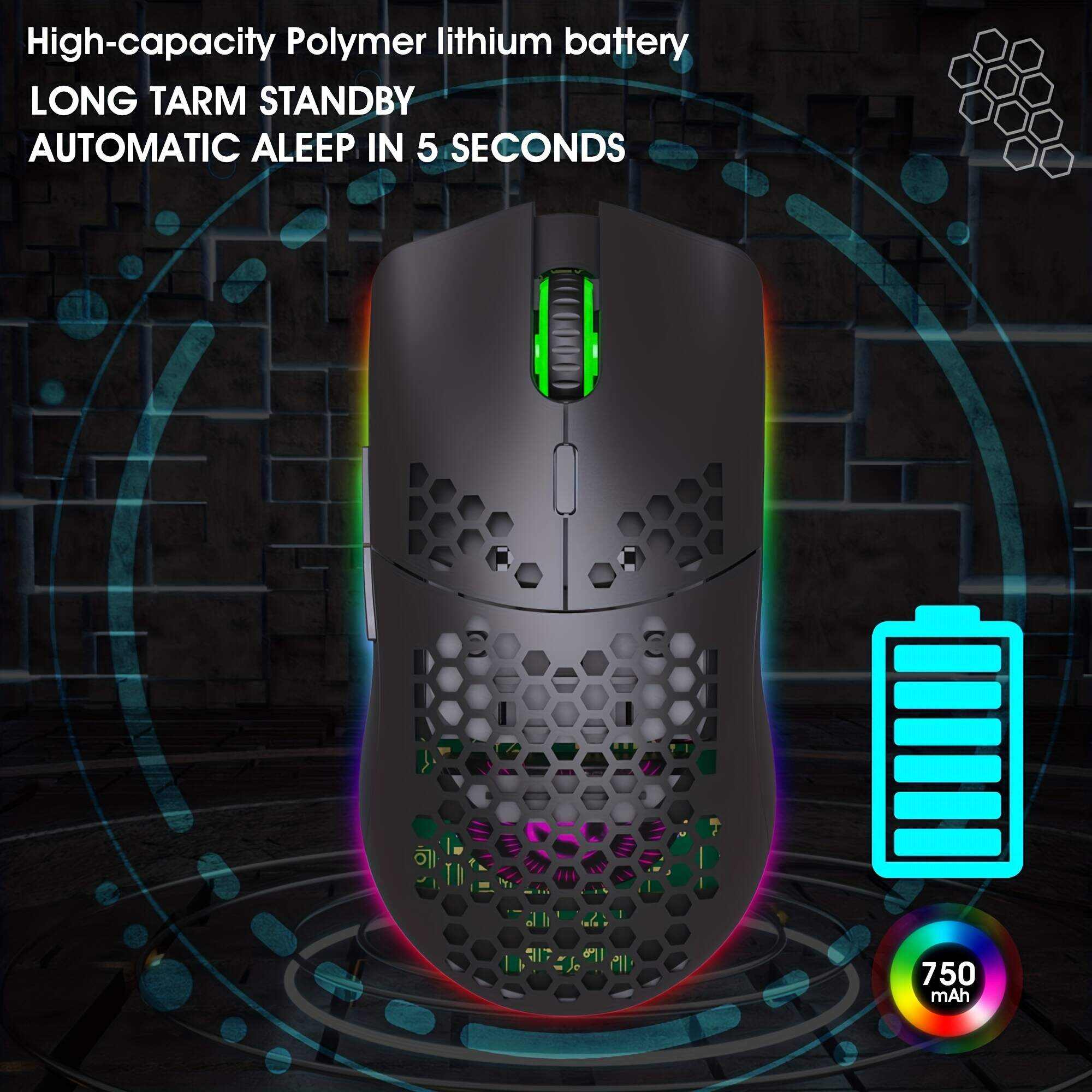RGB Wireless Gaming Mouse,Ultra-Lightweight Honeycomb Shell Mice With 2.4G Wireless Rechargeable,RGB Spectrum Backlit,7 Buttons,3200DPI,Ergonomic Long Battery Life For PC,PS4 Gamers