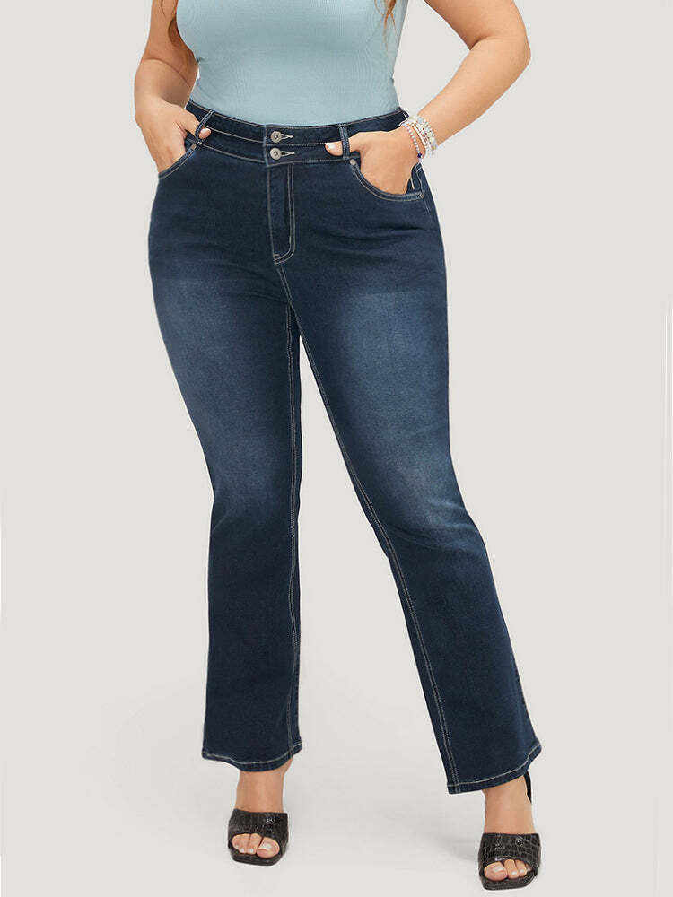 Very Stretchy High Rise Dark Wash Contrast Stitching  Jeans