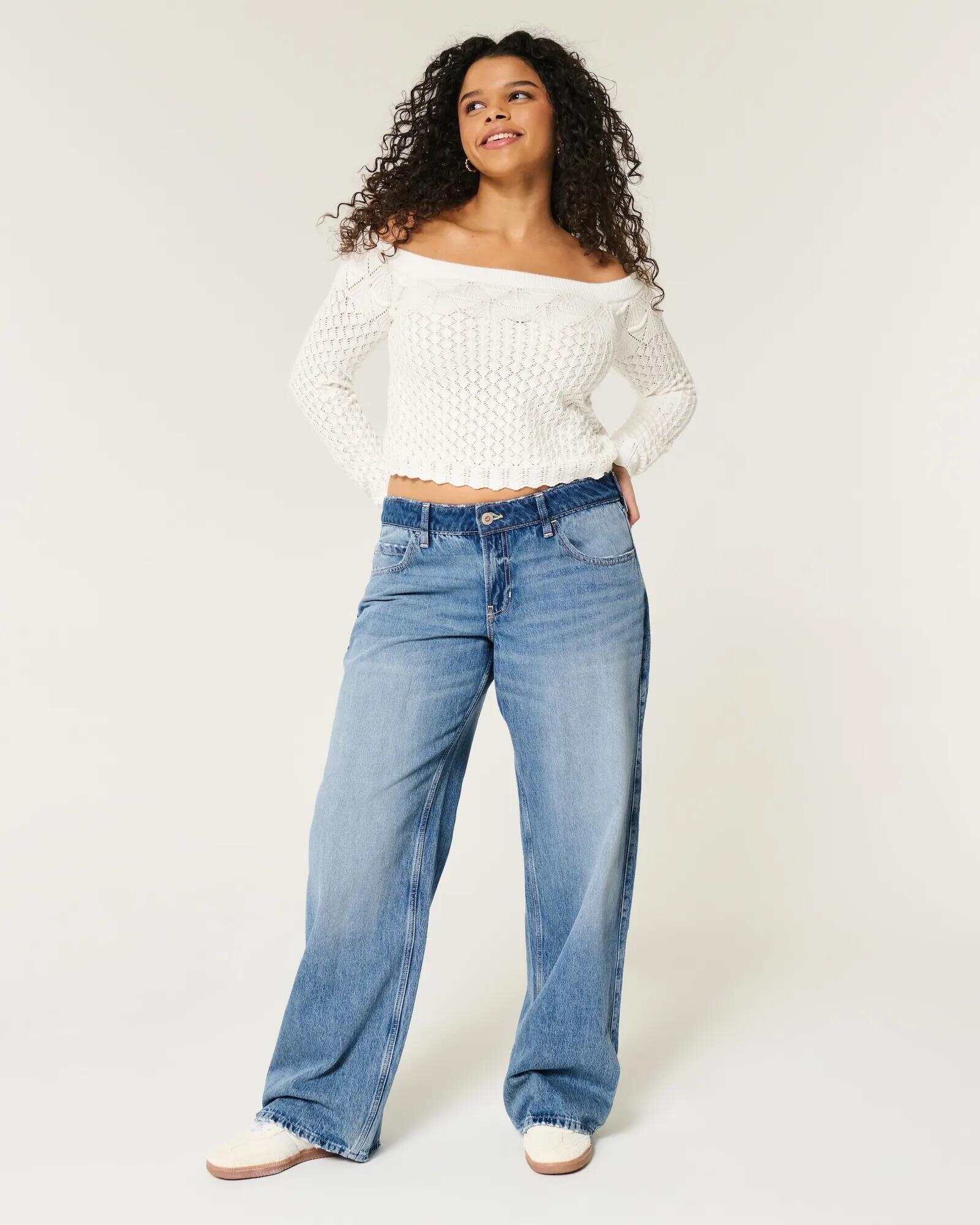 Low-Rise Dark Wash Baggy Jeans