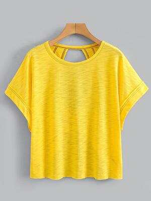 Women's Plain Cut Out Asymmetrical Hem Batwing Sleeve Tee, Elegant Casual Short Sleeve Round Neck T-Shirt for Summer, Ladies Clothes for Daily Wear
