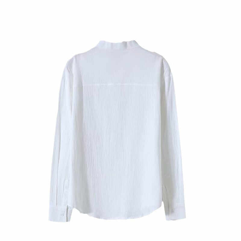 Solid Color Men's Long Sleeve Round Neck Casual Loose Linen Shirt