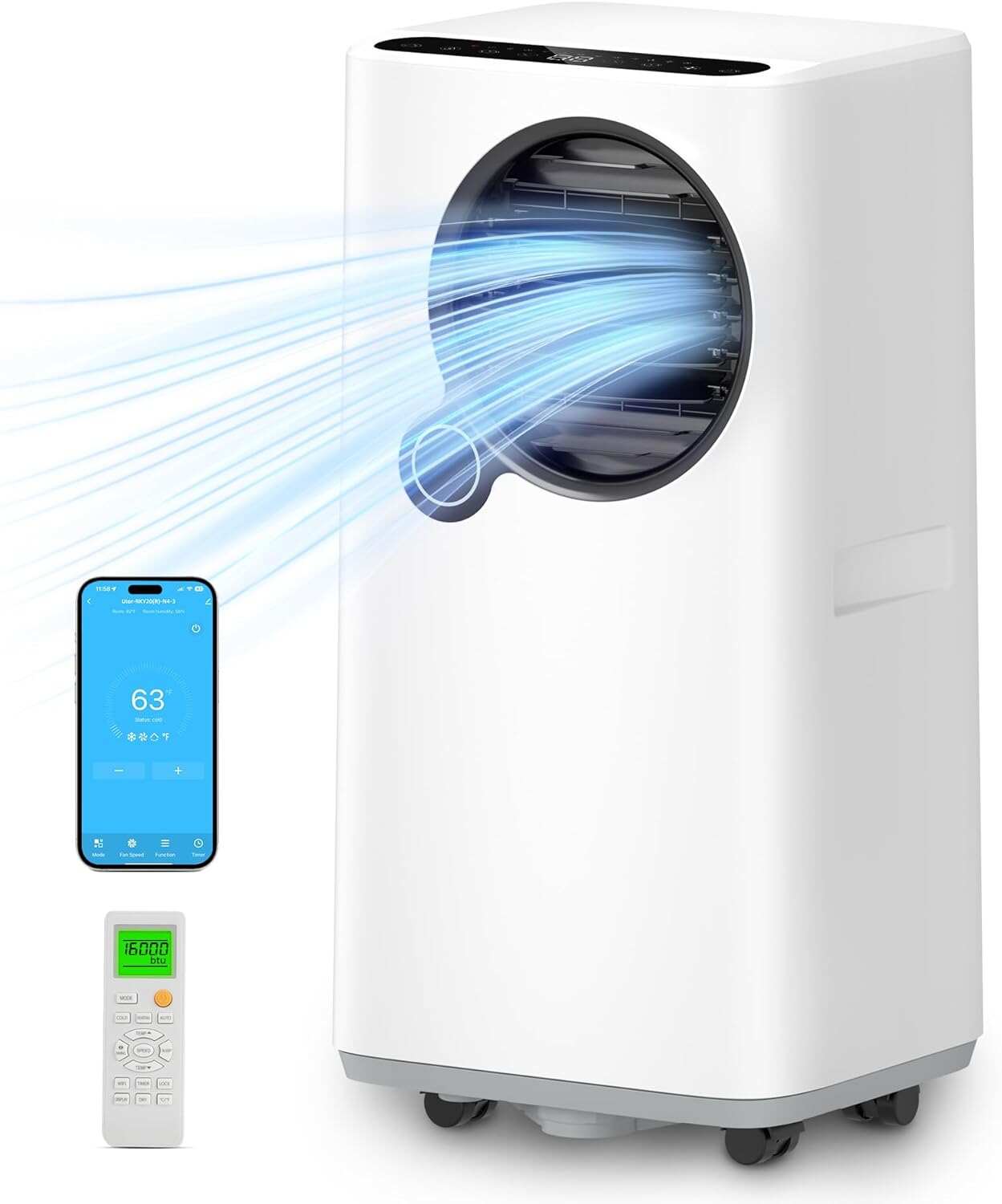 Portable Air Conditioners, 16000 BTUs 5 in 1 Portable AC Unit for Room with Wifi App Control Cooling & Dehumidifier/Fan/Heat/Auto Swing/Sleep/24H Timer Remote Window Kit Included