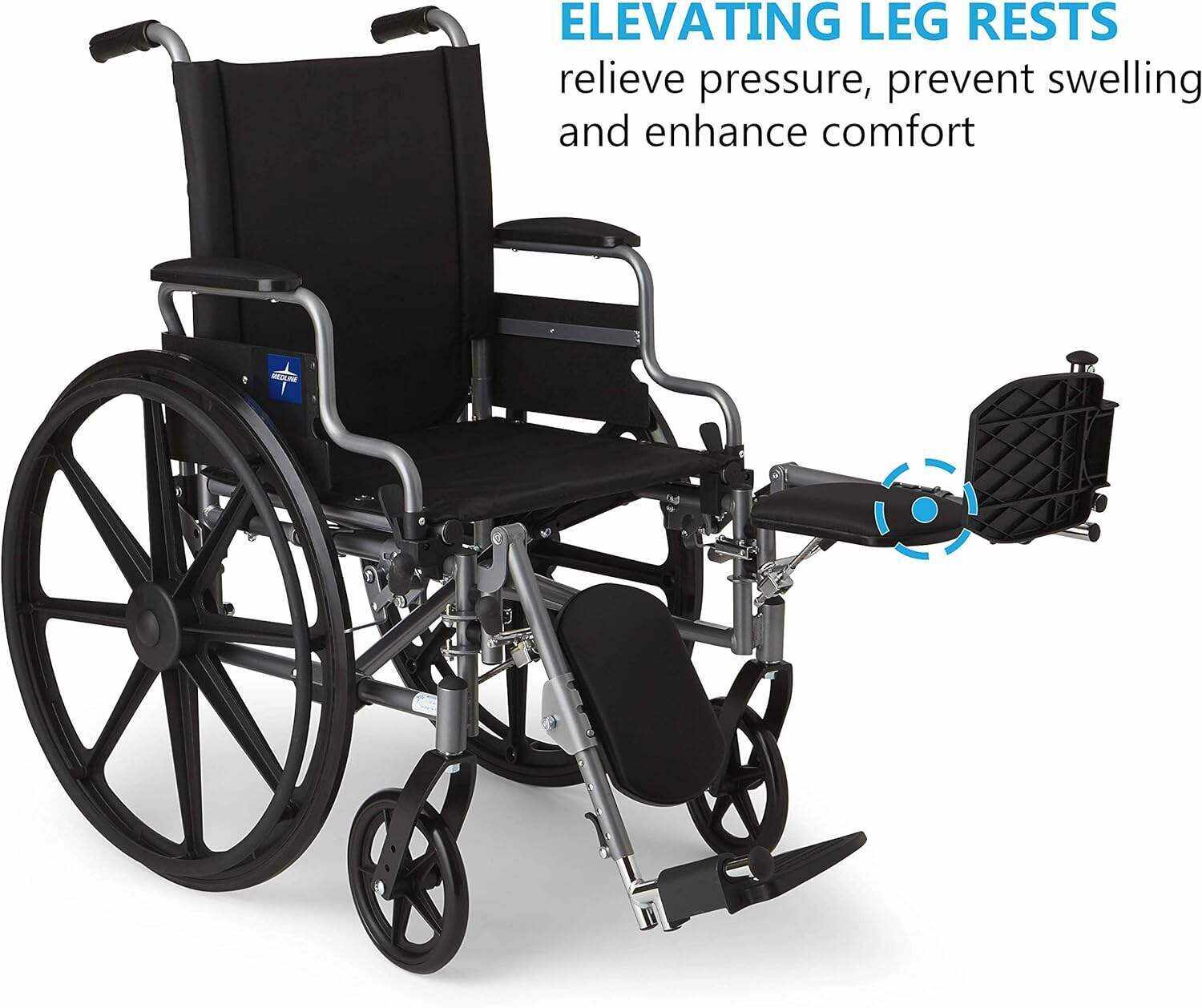 Medline Lightweight & User-Friendly Wheelchair With Flip-Back, Desk-Length Arms & Elevating Leg Rests for Extra Comfort, Black, 18 inch Seat
