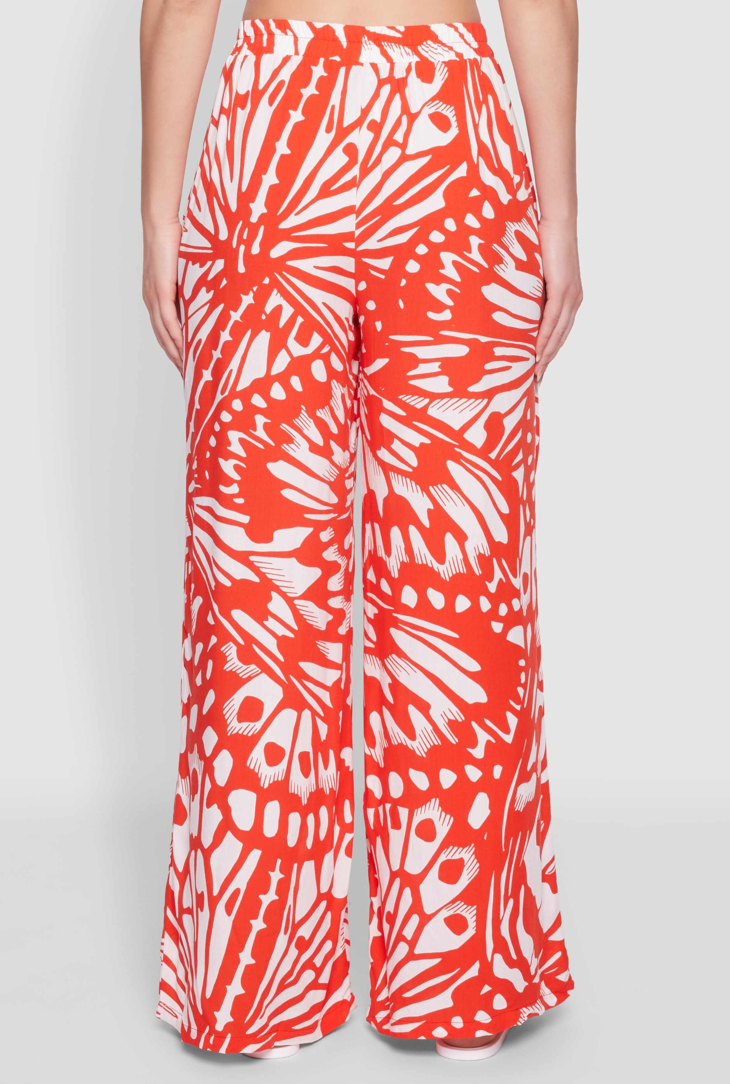 Trendy Abstract Butterfly Print High Waisted Wide Leg Pants